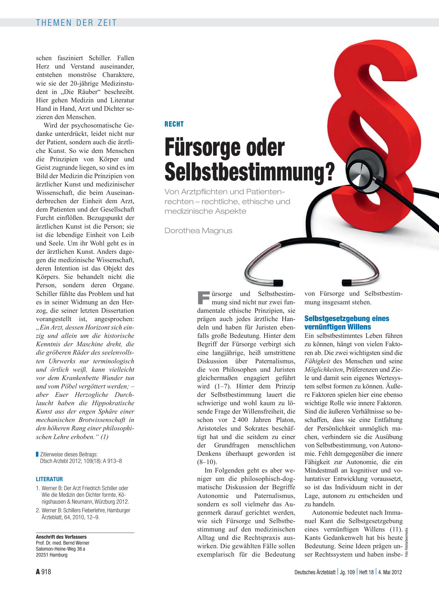 Vorschauseite 1: Recht: Fürsorge oder Selbstbestimmung? – Deutsches Ärzteblatt
