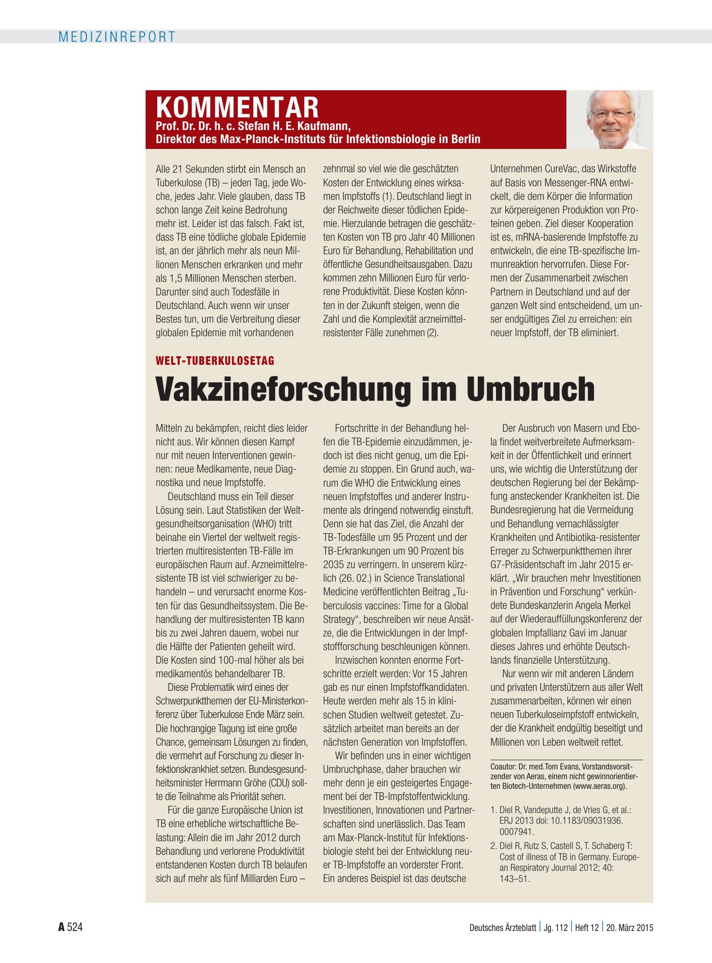 Vorschauseite 1: Welt-Tuberkulosetag: Vakzineforschung im Umbruch – Deutsches Ärzteblatt