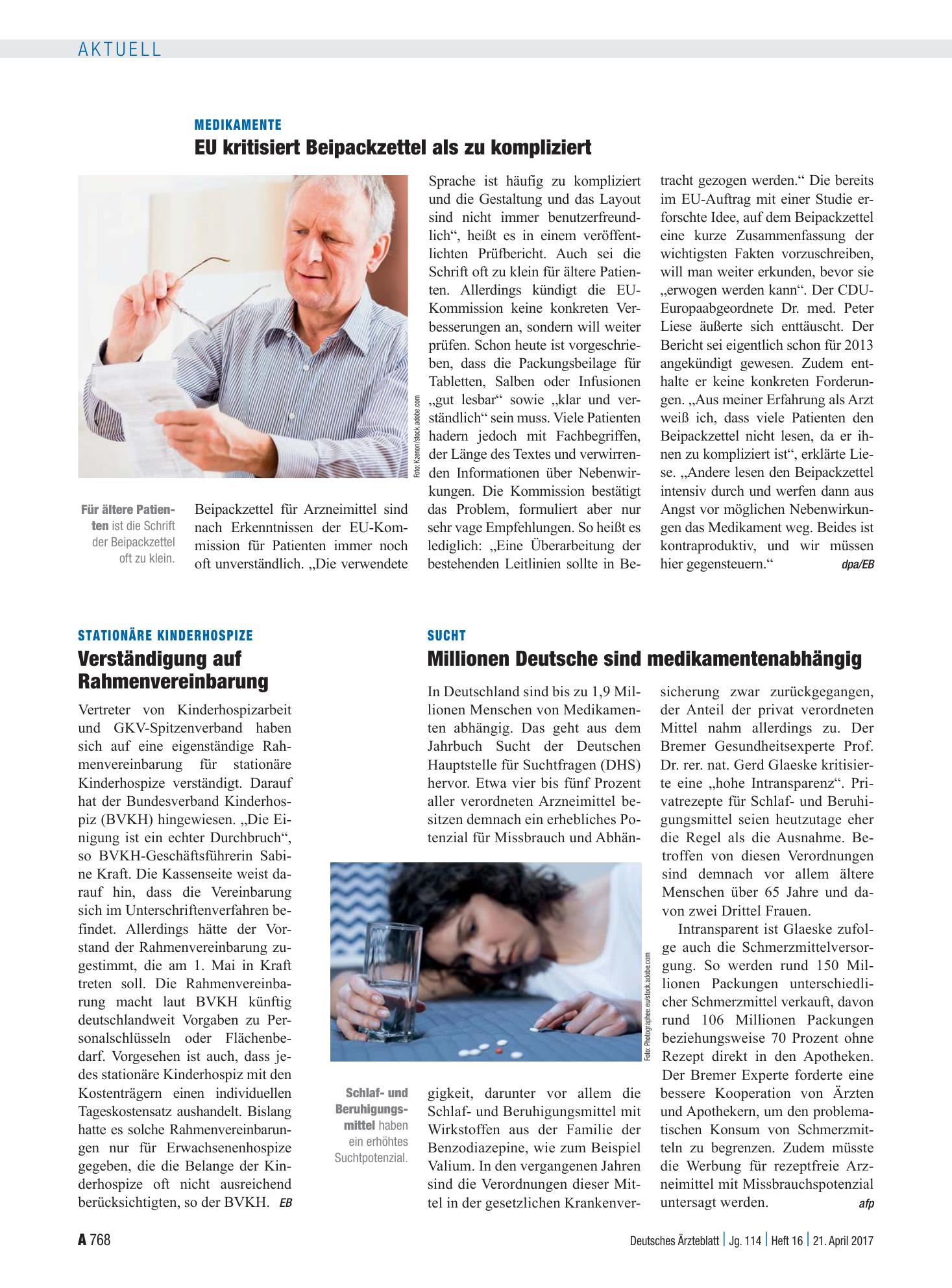 Vorschauseite 1: Sucht: Millionen Deutsche sind medikamentenabhängig – Deutsches Ärzteblatt