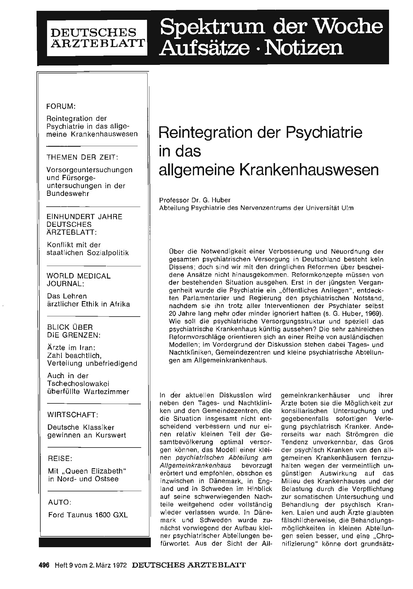 Vorschauseite 1: Reintegration der Psychiatrie in das allgemeine Krankenhauswesen