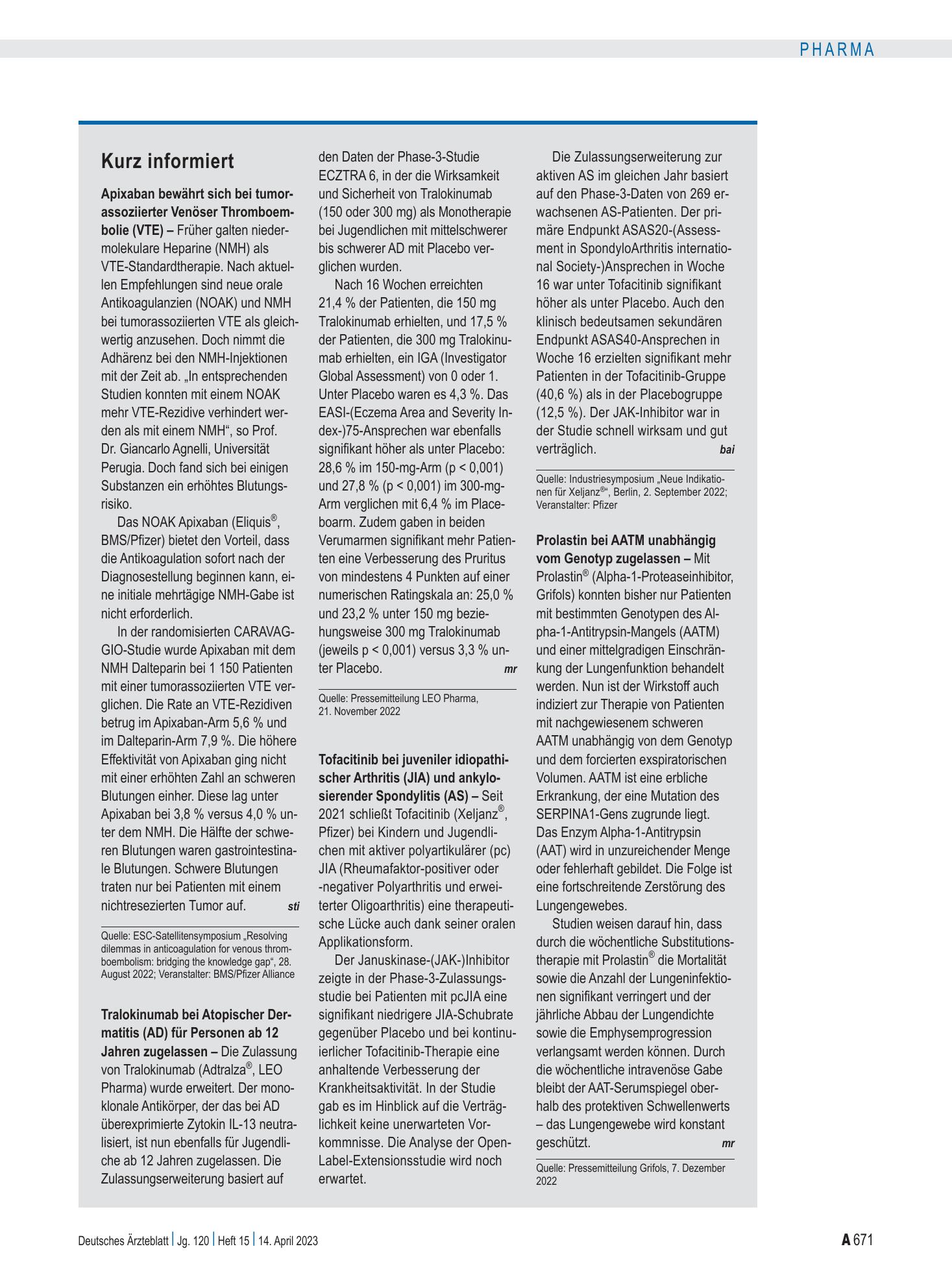 Vorschauseite 1: Kurz informiert – Deutsches Ärzteblatt