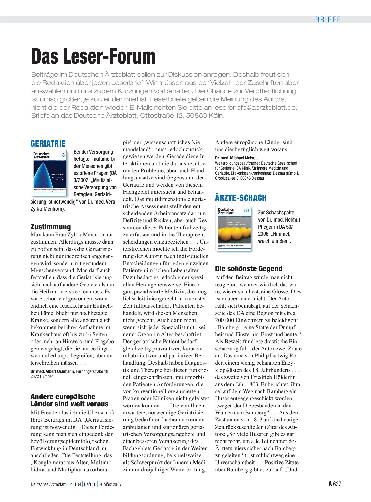 Vorschauseite 1: Geriatrie: Zustimmung – Deutsches Ärzteblatt