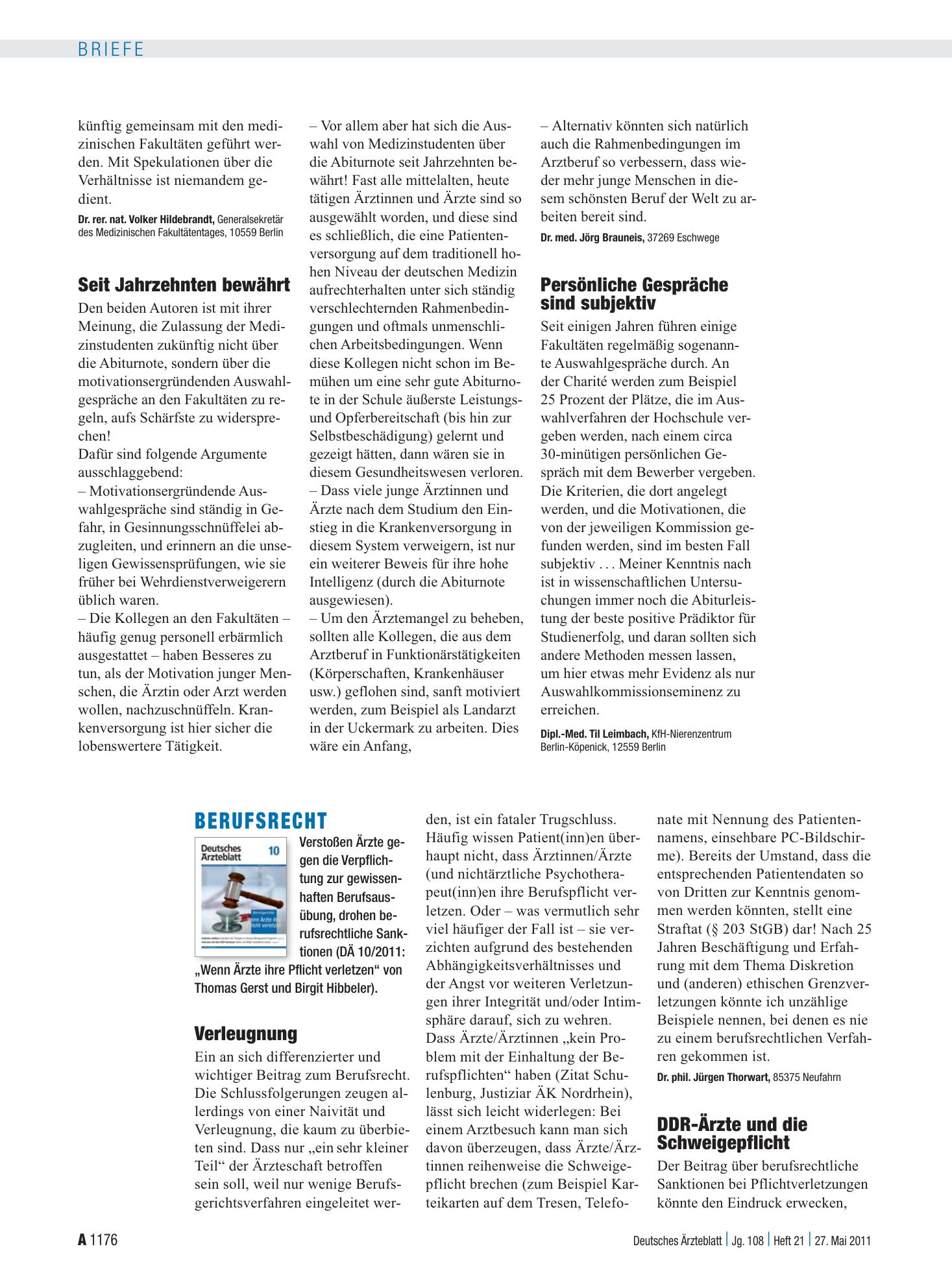 Vorschauseite 1: Berufsrecht: Verleugnung – Deutsches Ärzteblatt