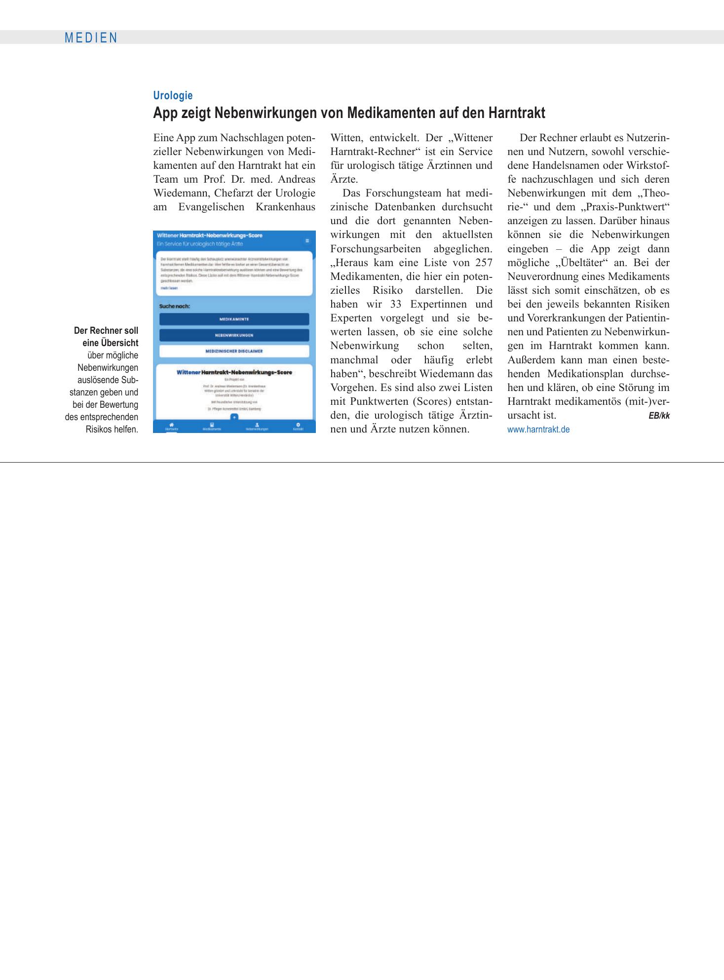 Vorschauseite 1: Urologie: App zeigt Nebenwirkungen von Medikamenten auf den Harntrakt – Deutsches Ärzteblatt