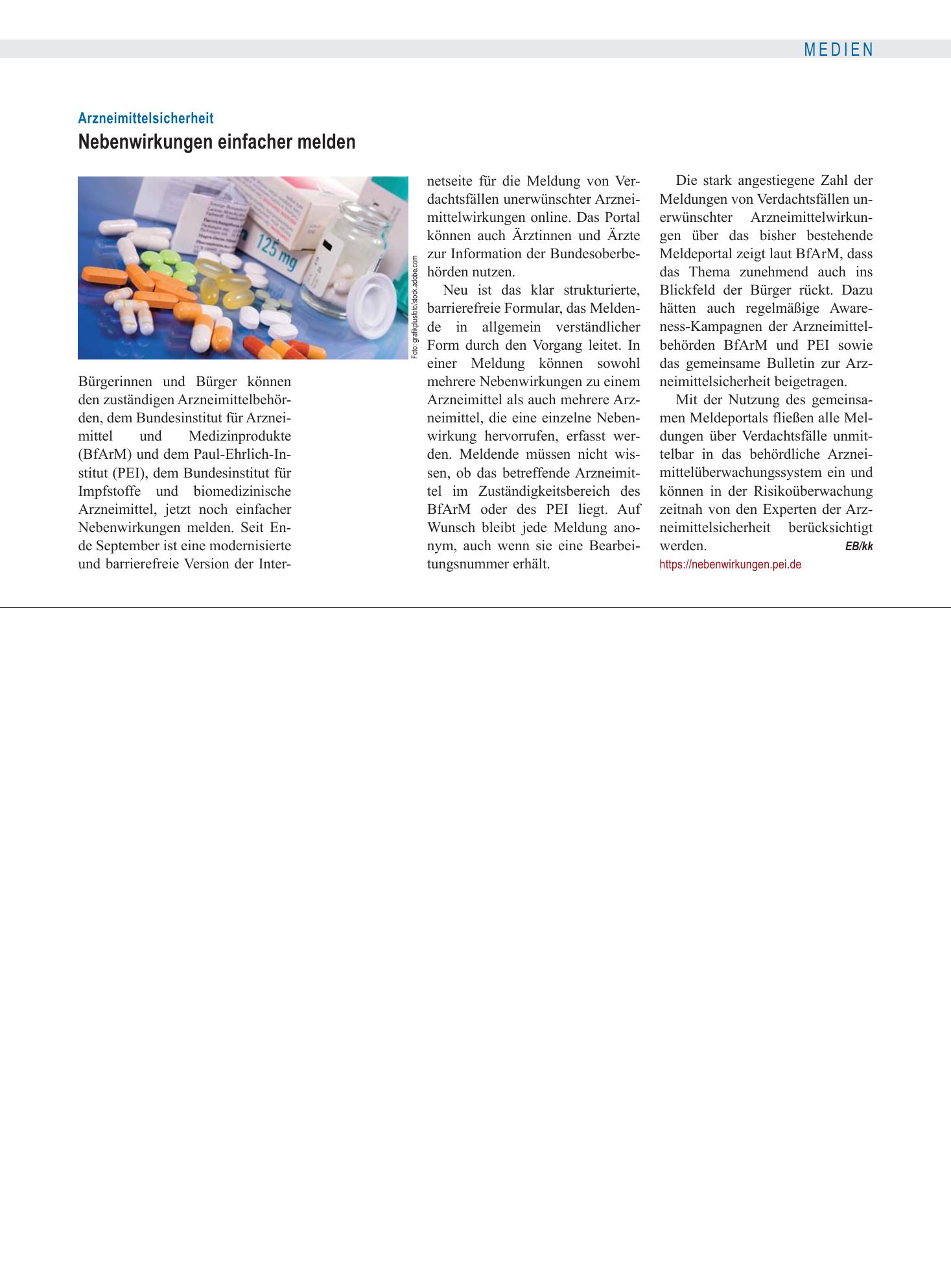 Vorschauseite 1: Arzneimittelsicherheit: Nebenwirkungen einfacher melden – Deutsches Ärzteblatt