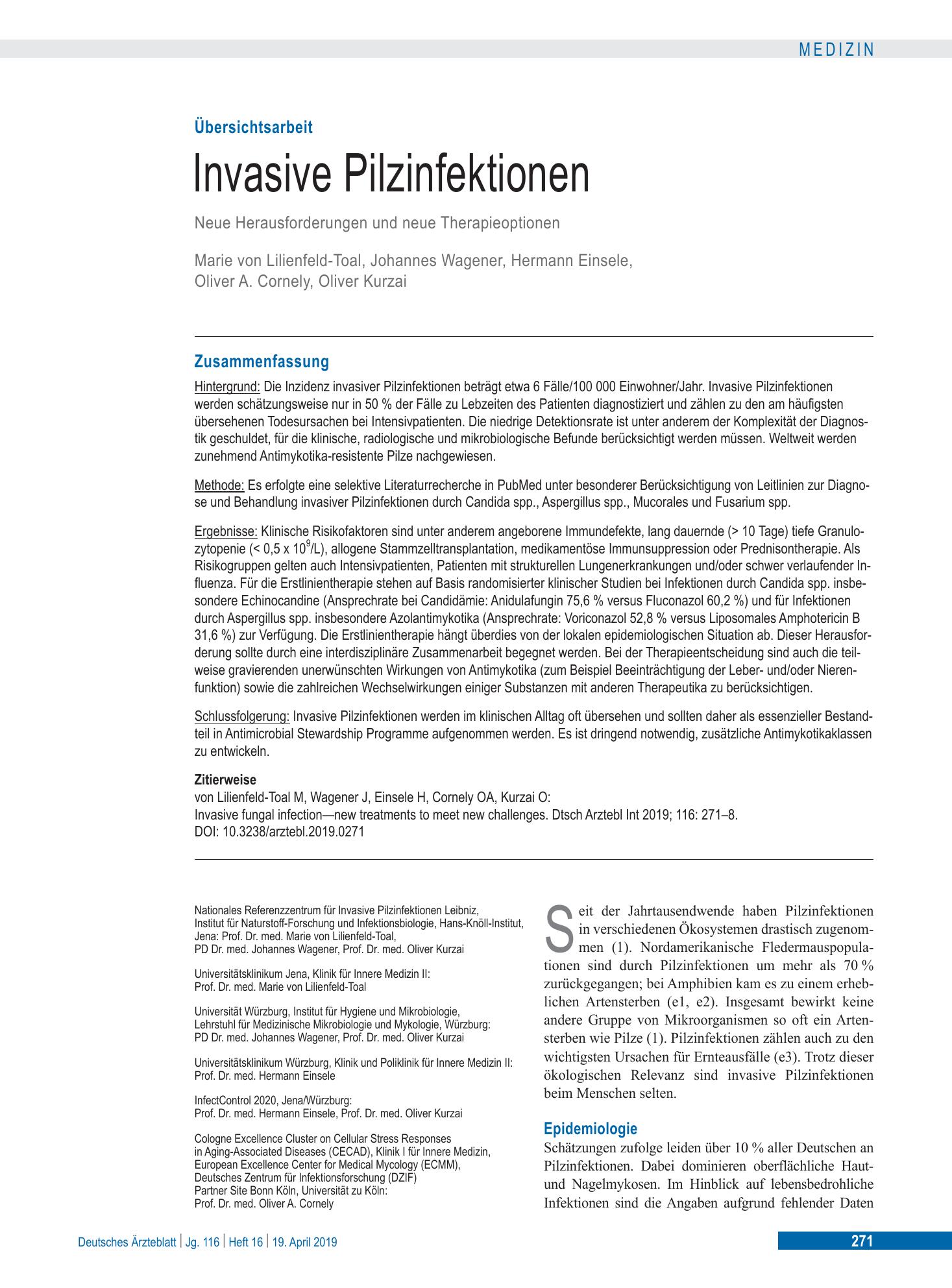 Vorschauseite 1: Invasive Pilzinfektionen – Deutsches Ärzteblatt