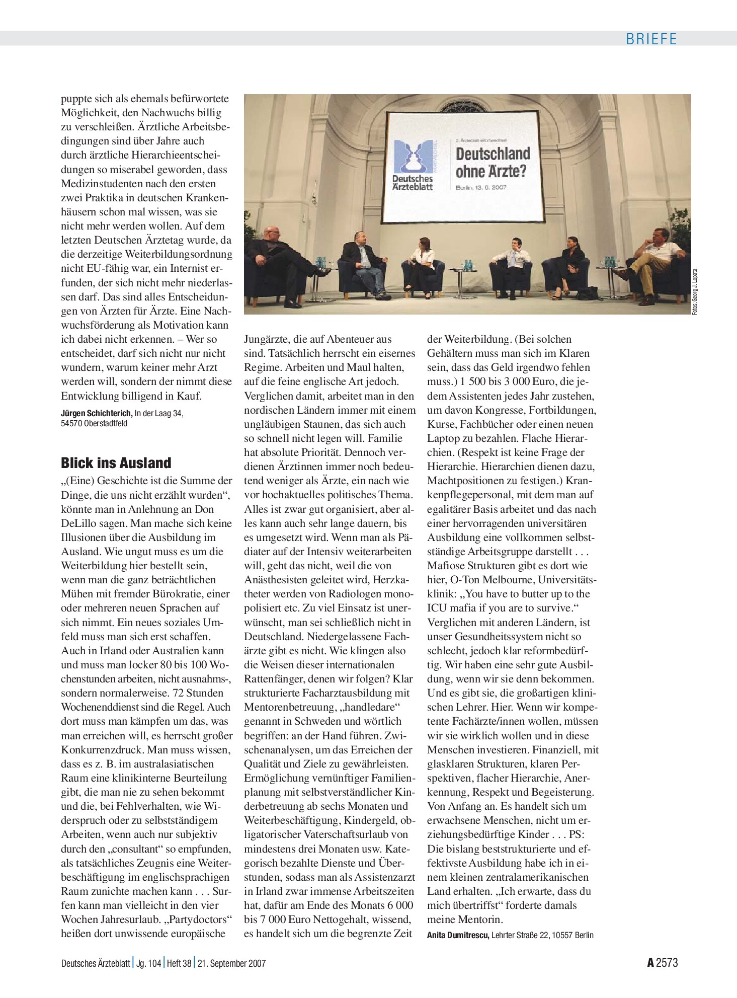 Vorschauseite 1: DÄ-Wortwechsel: Blick ins Ausland – Deutsches Ärzteblatt