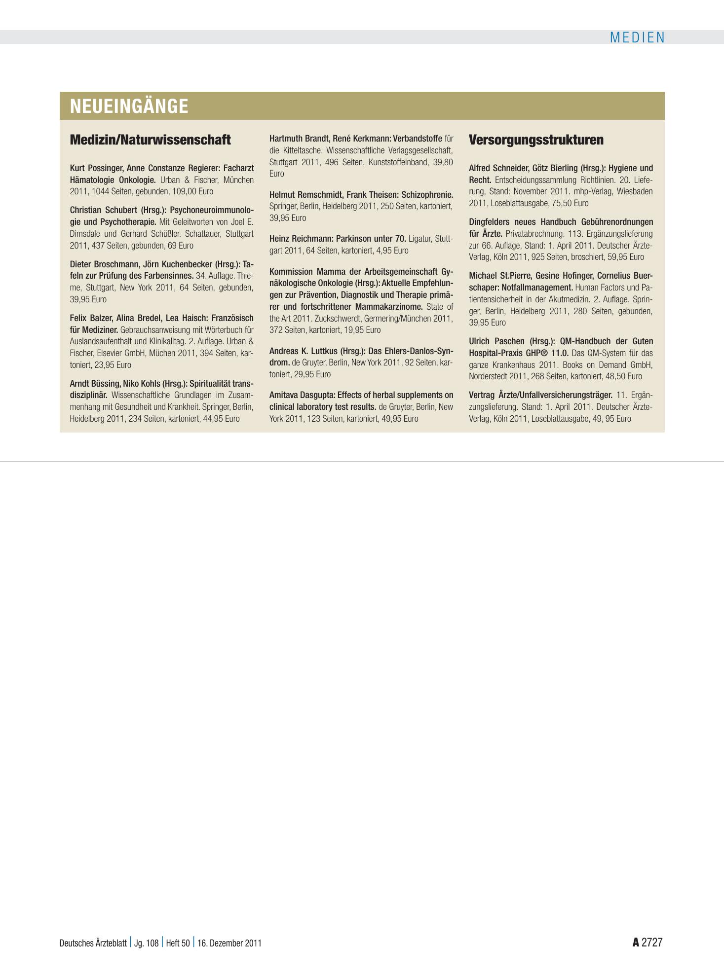 Vorschauseite 1: Neueingänge – Deutsches Ärzteblatt