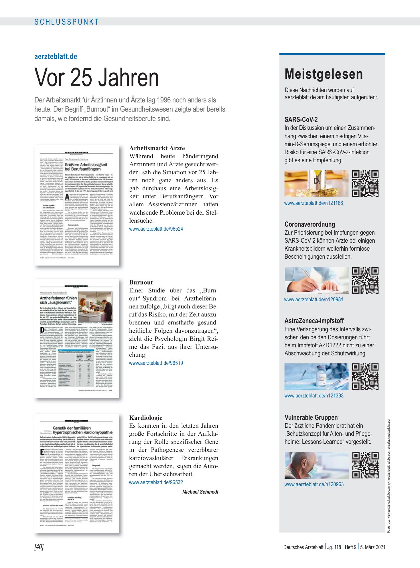 Vorschauseite 1: Meistgelesen – Deutsches Ärzteblatt