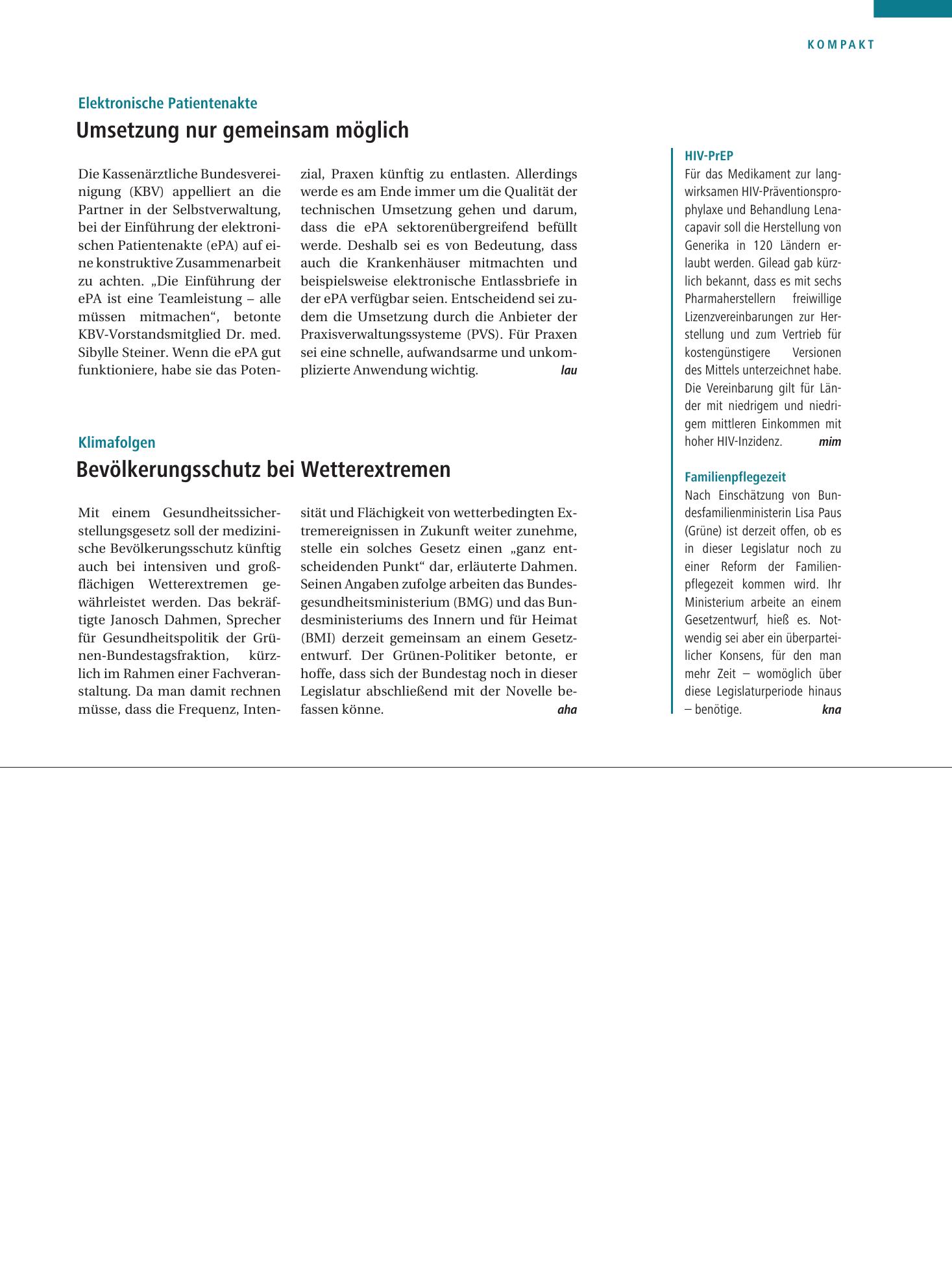 Vorschauseite 1: HIV-PrEP / Familienpflegezeit – Deutsches Ärzteblatt