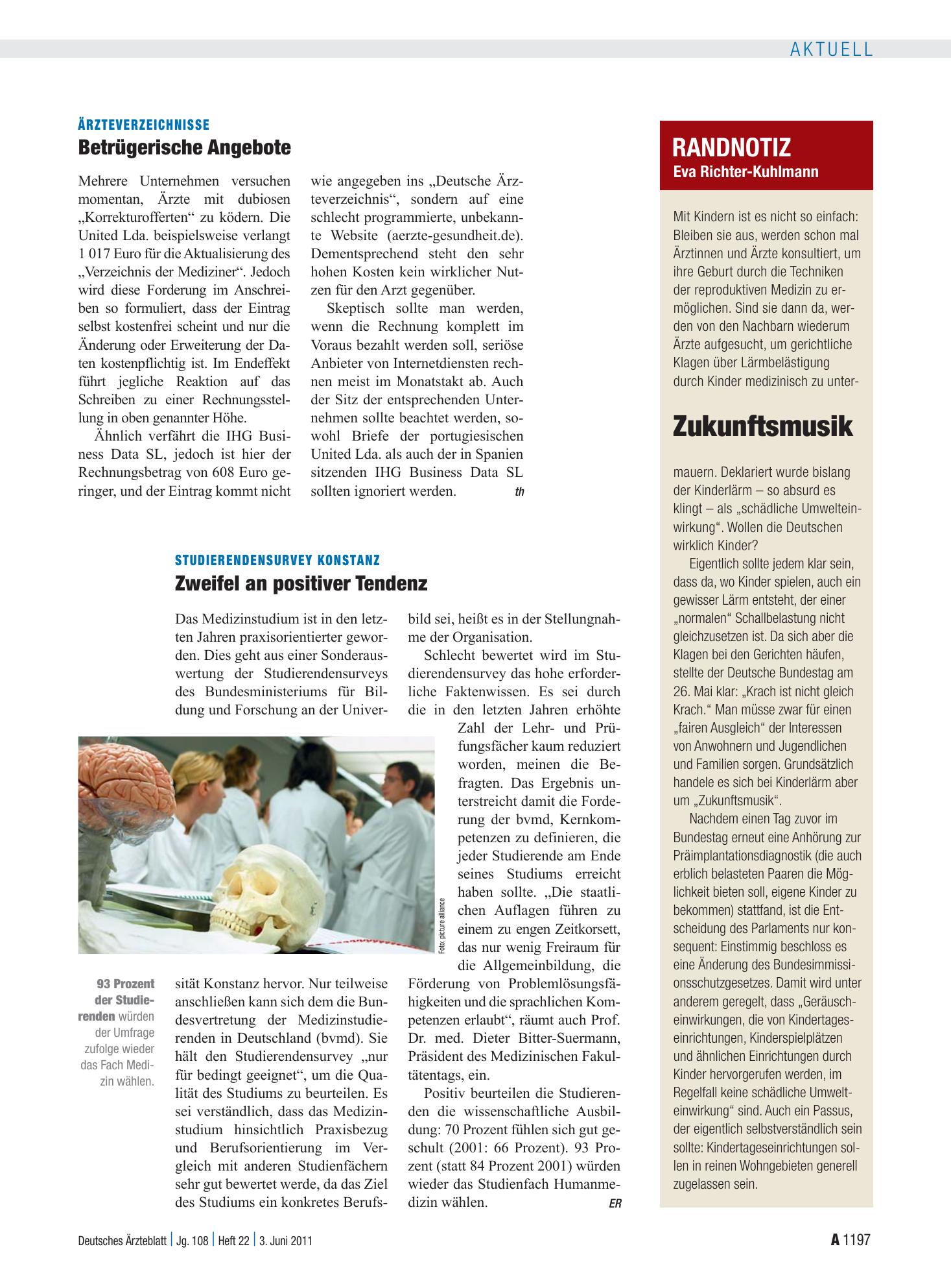 Vorschauseite 1: Studierendensurvey Konstanz: Zweifel an positiver Tendenz – Deutsches Ärzteblatt