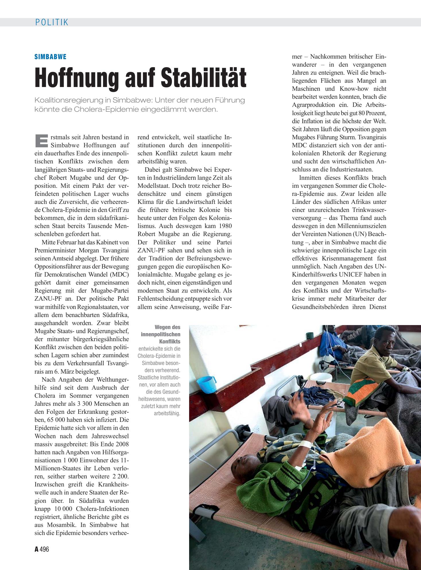 Vorschauseite 1: Simbabwe: Hoffnung auf Stabilität – Deutsches Ärzteblatt