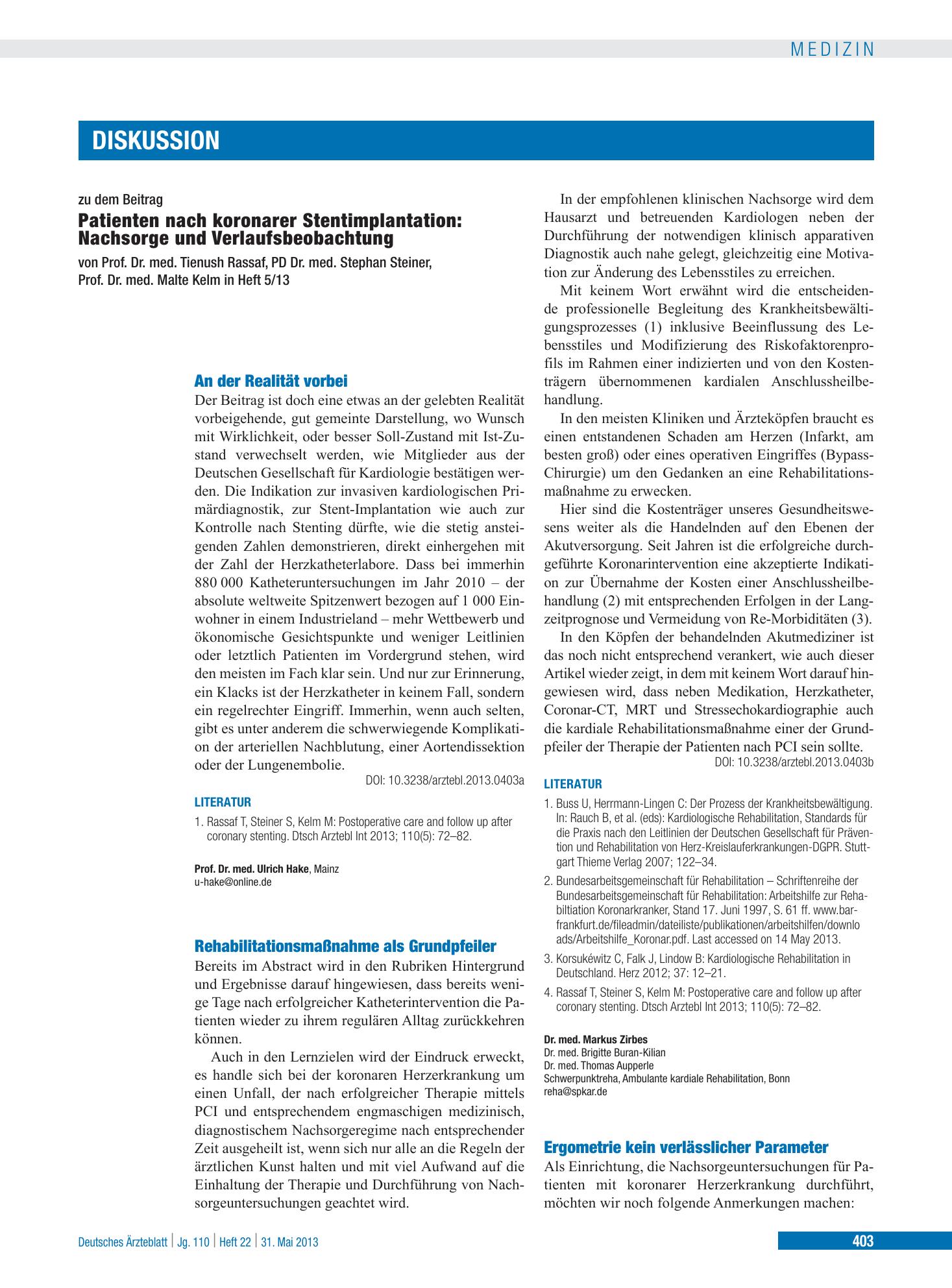 Vorschauseite 1: Ergometrie kein verlässlicher Parameter – Deutsches Ärzteblatt