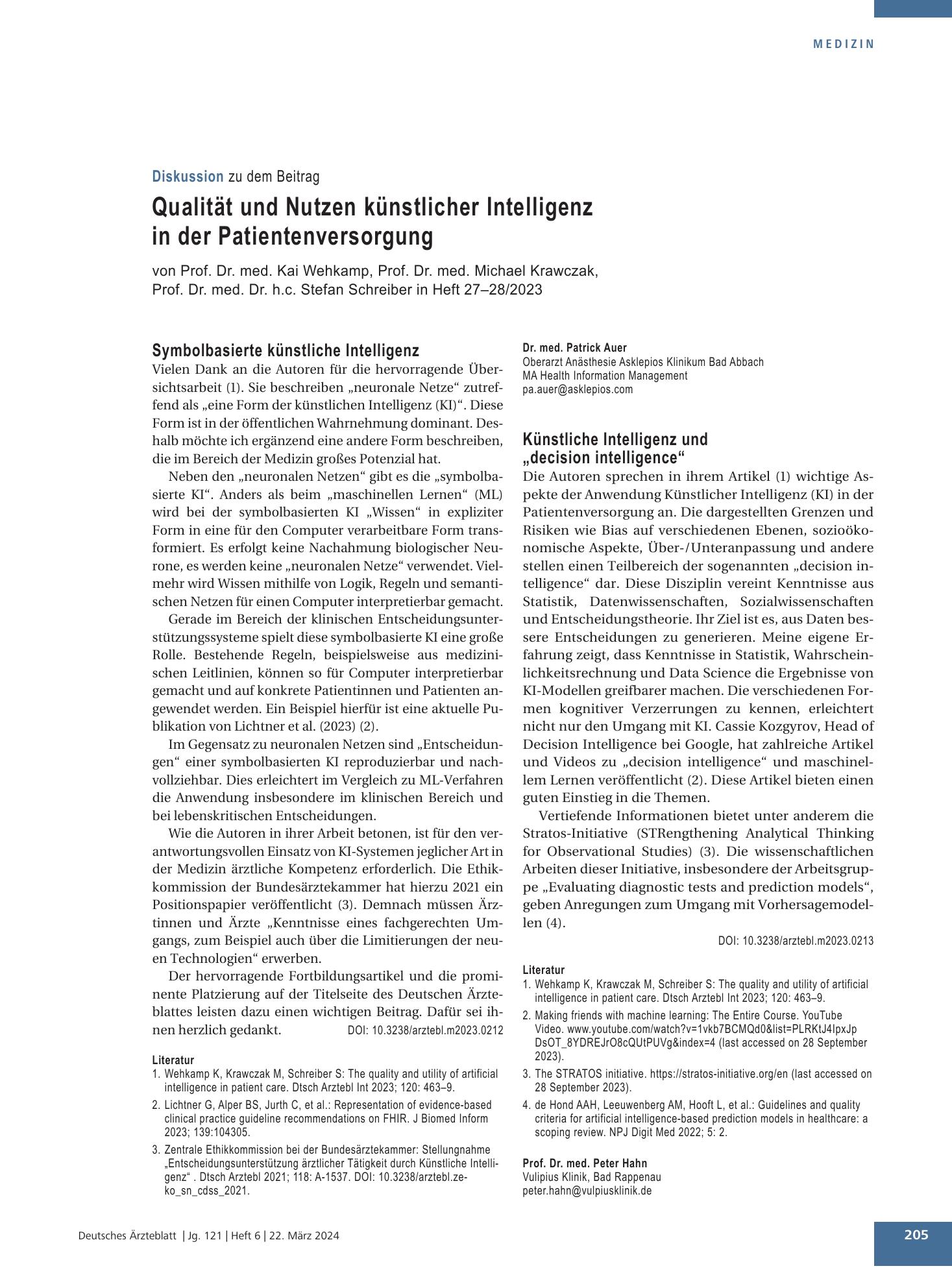 Vorschauseite 1: Künstliche Intelligenz und „decision intelligence“ – Deutsches Ärzteblatt
