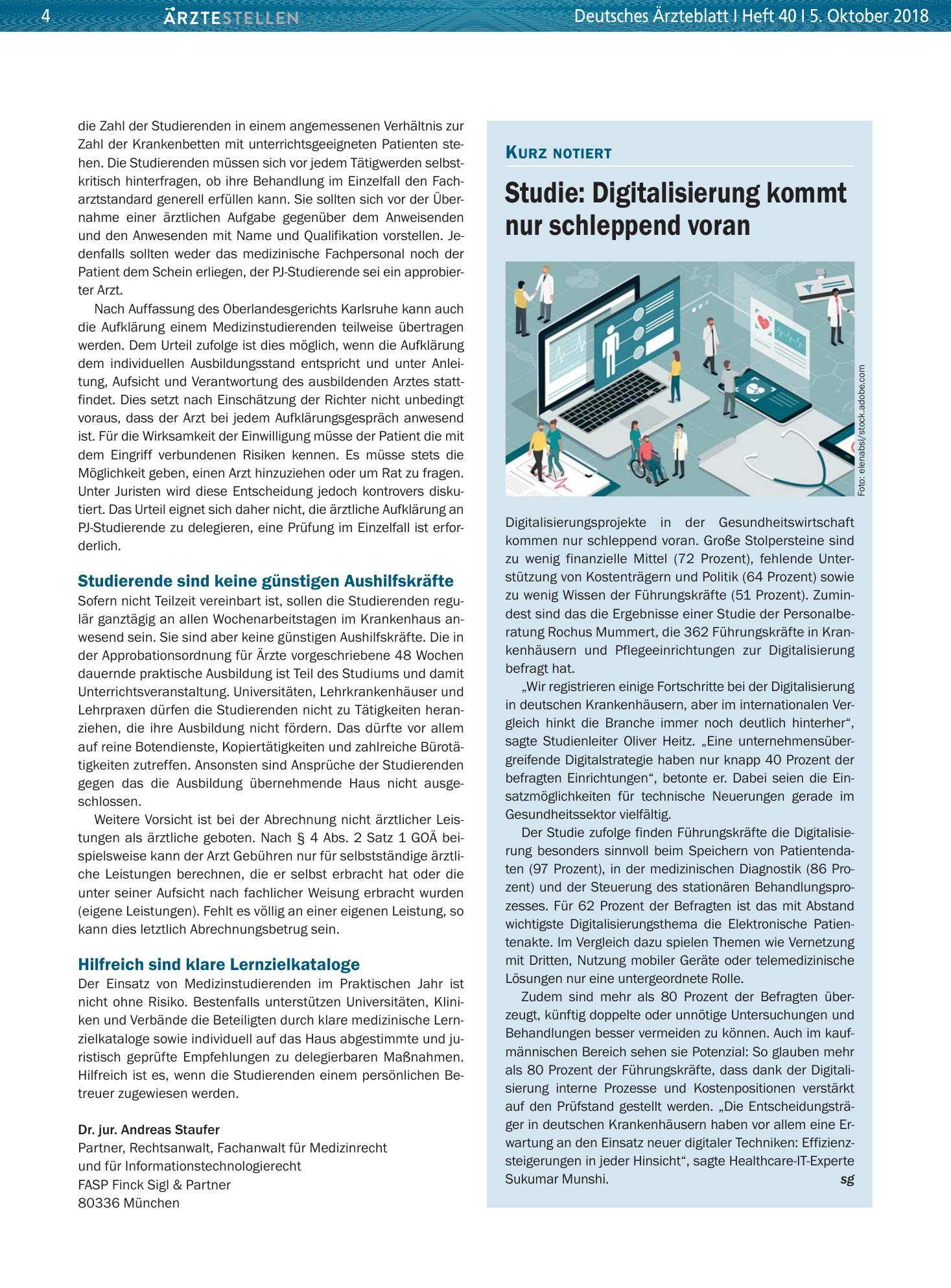 Vorschauseite 1: Studie: Digitalisierung kommt nur schleppend voran – Deutsches Ärzteblatt