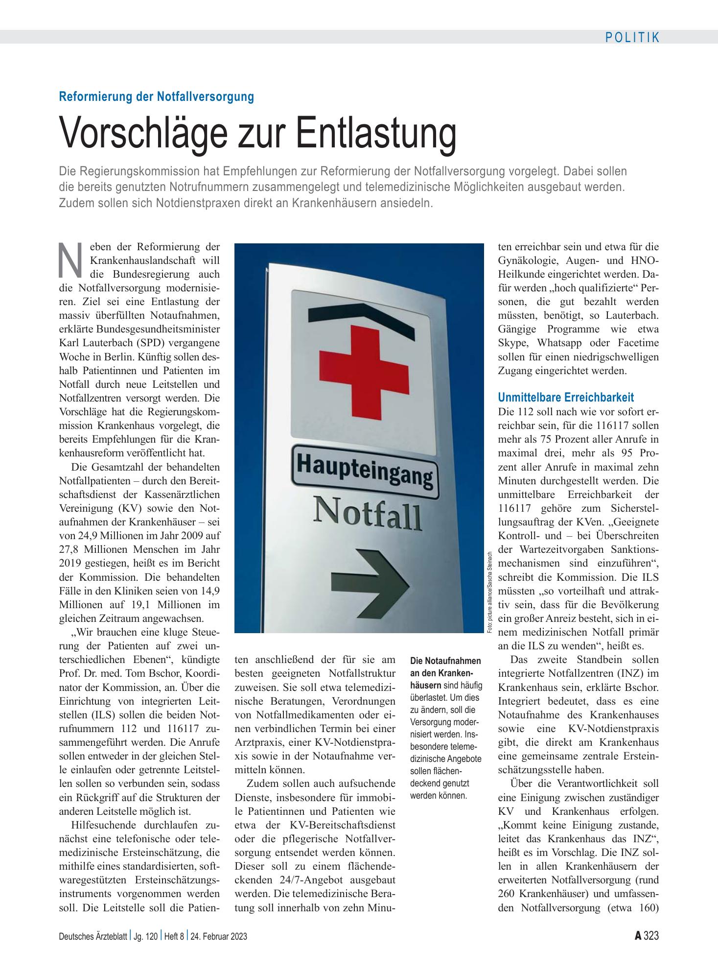 Vorschauseite 1: Reformierung der Notfallversorgung: Vorschläge zur Entlastung – Deutsches Ärzteblatt