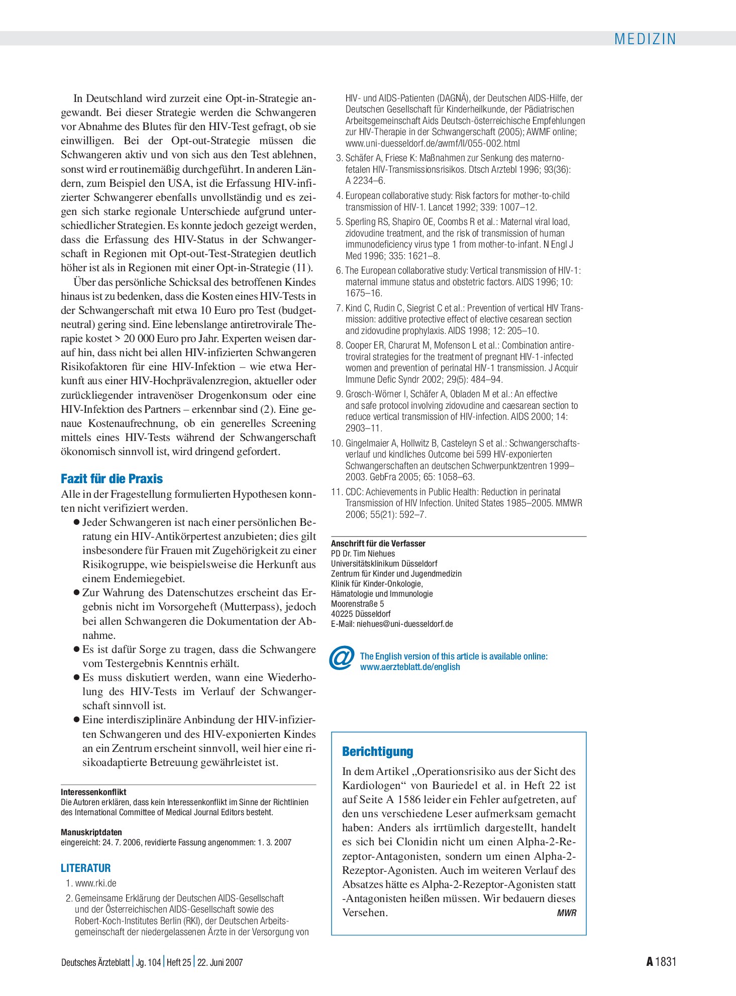 Vorschauseite 1: Berichtigung – Deutsches Ärzteblatt