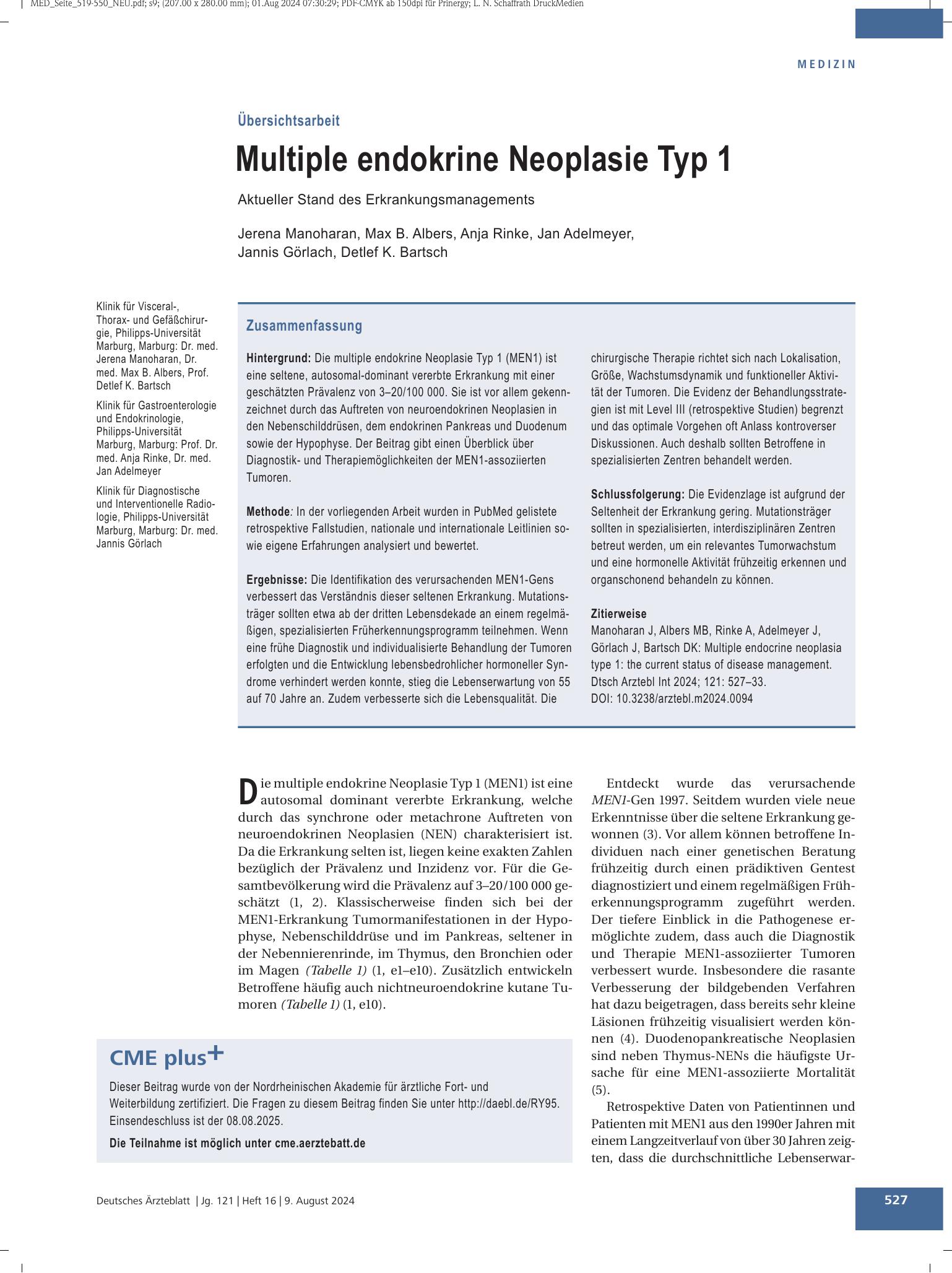 Vorschauseite 1: Multiple endokrine Neoplasie Typ 1 – Deutsches Ärzteblatt