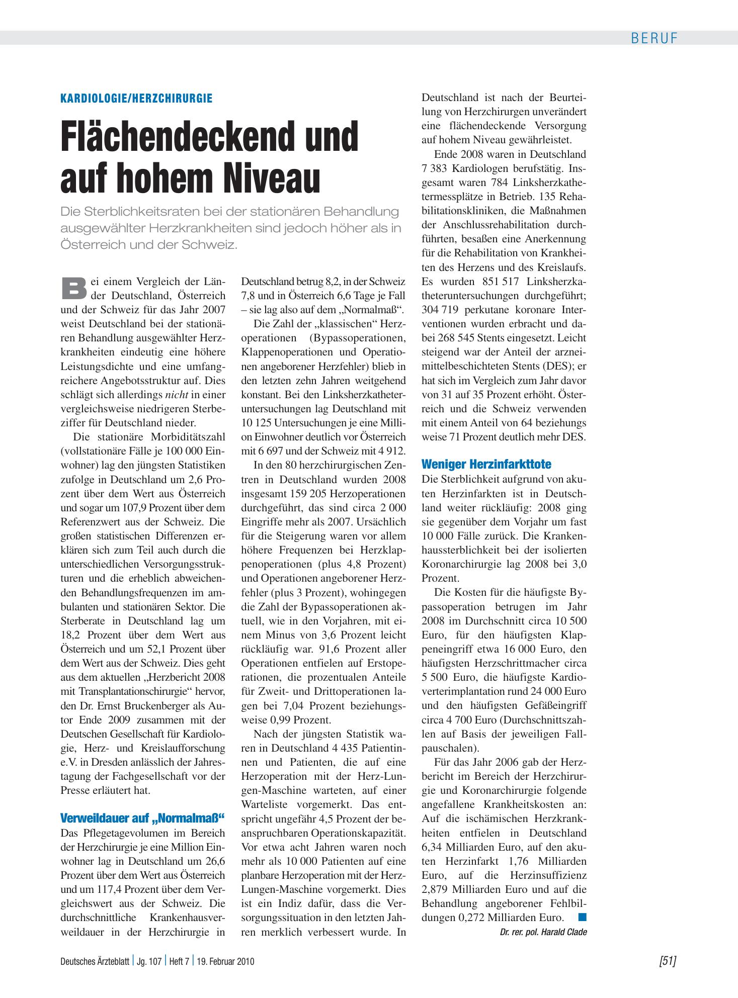 Vorschauseite 1: Kardiologie/Herzchirurgie: Flächendeckend und auf hohem Niveau – Deutsches Ärzteblatt
