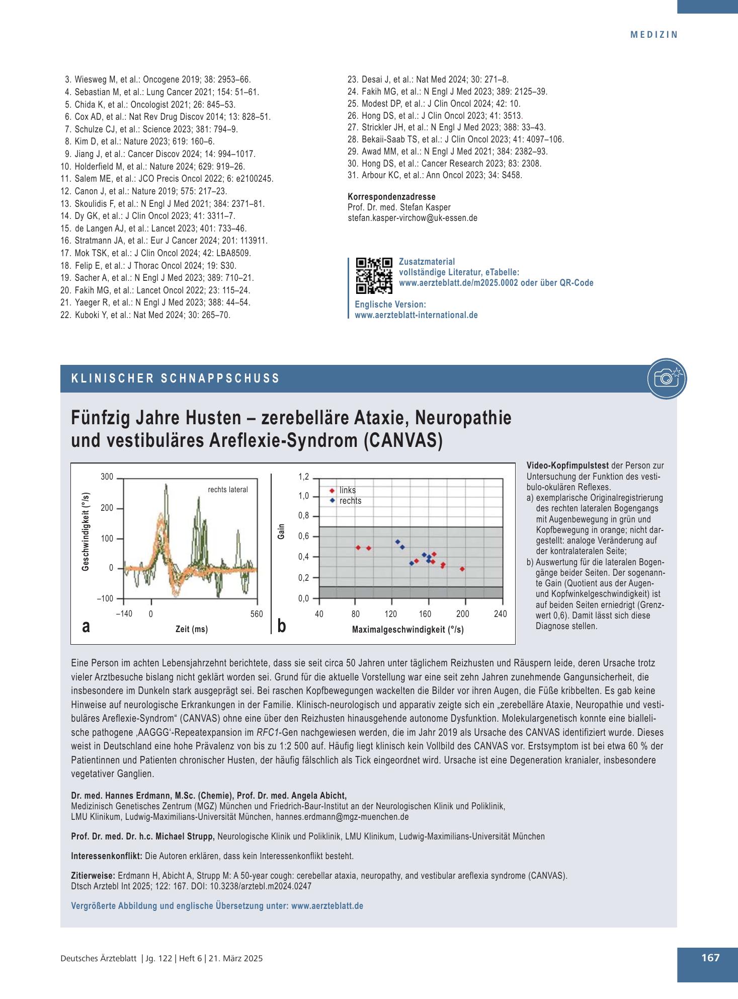 Vorschauseite 1: Fünfzig Jahre Husten – zerebelläre Ataxie, Neuropathie und vestibuläres Areflexie-Syndrom (CANVAS) – Deutsches Ärzteblatt