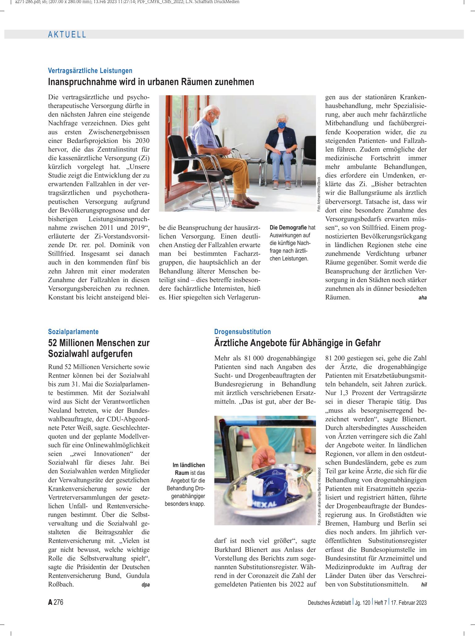 Vorschauseite 1: Vertragsärztliche Leistungen: Inanspruchnahme wird in urbanen Räumen zunehmen – Deutsches Ärzteblatt
