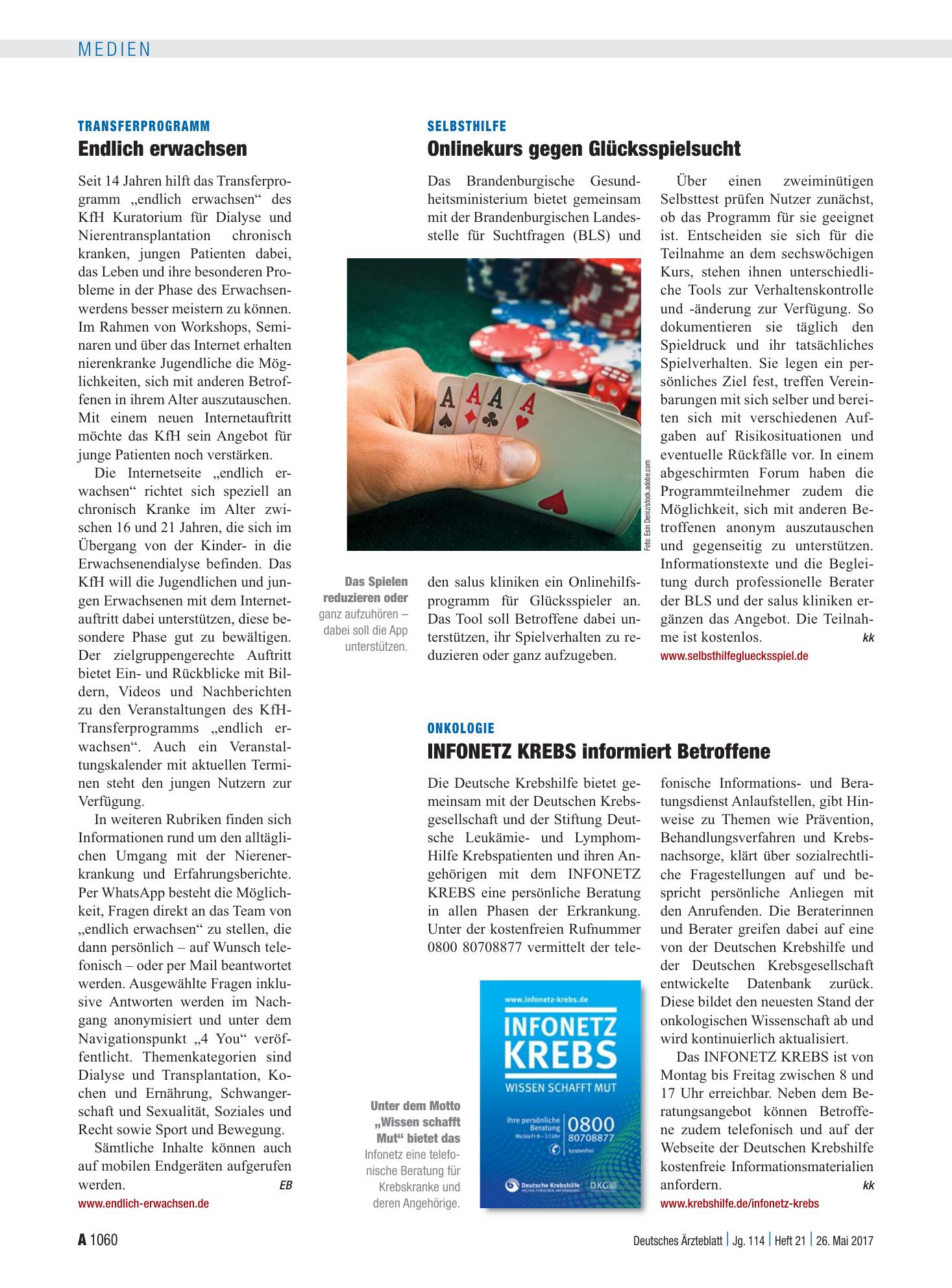 Vorschauseite 1: Transferprogramm: Endlich erwachsen – Deutsches Ärzteblatt