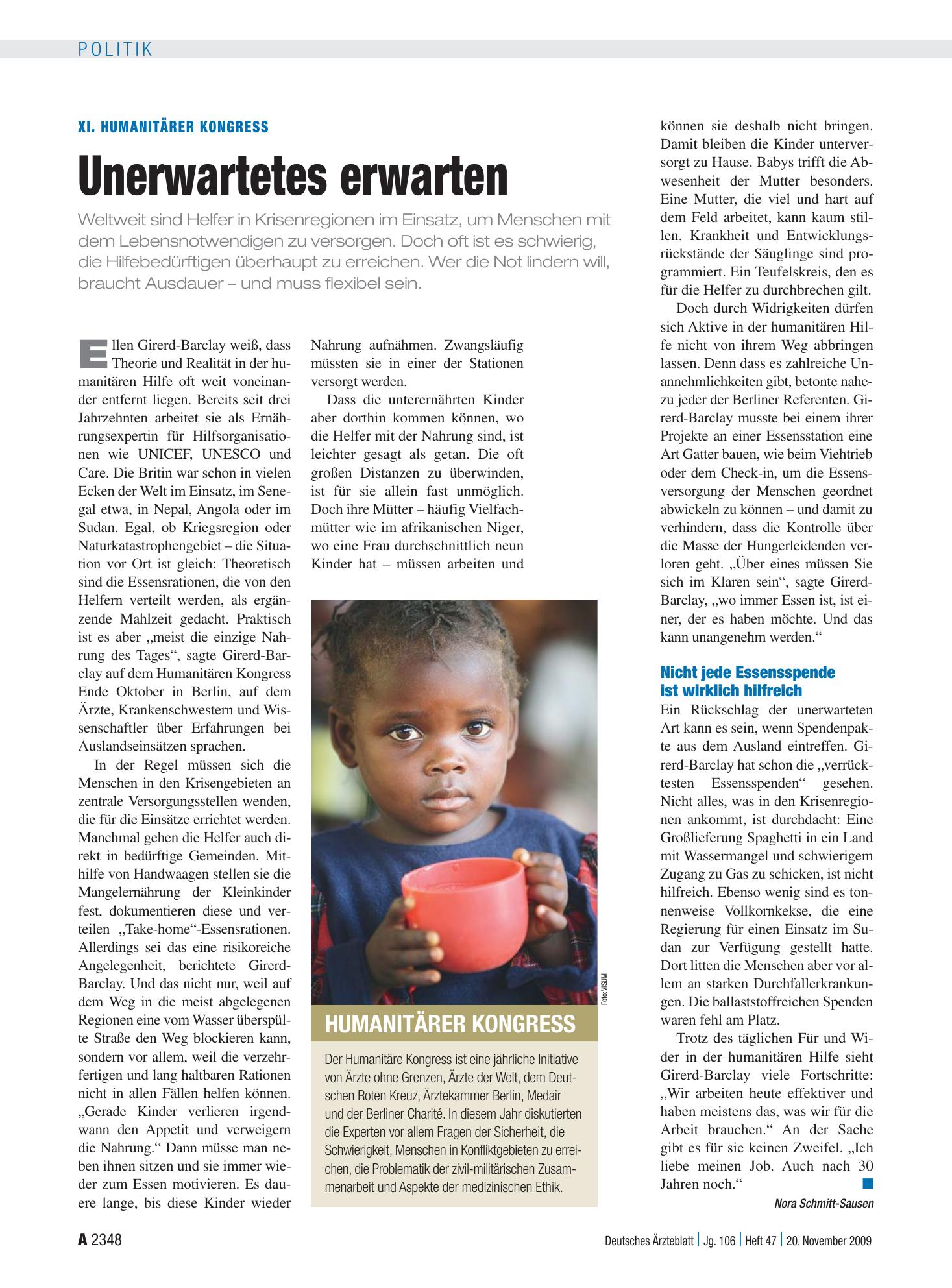 Vorschauseite 1: XI. Humanitärer Kongress: Unerwartetes erwarten – Deutsches Ärzteblatt
