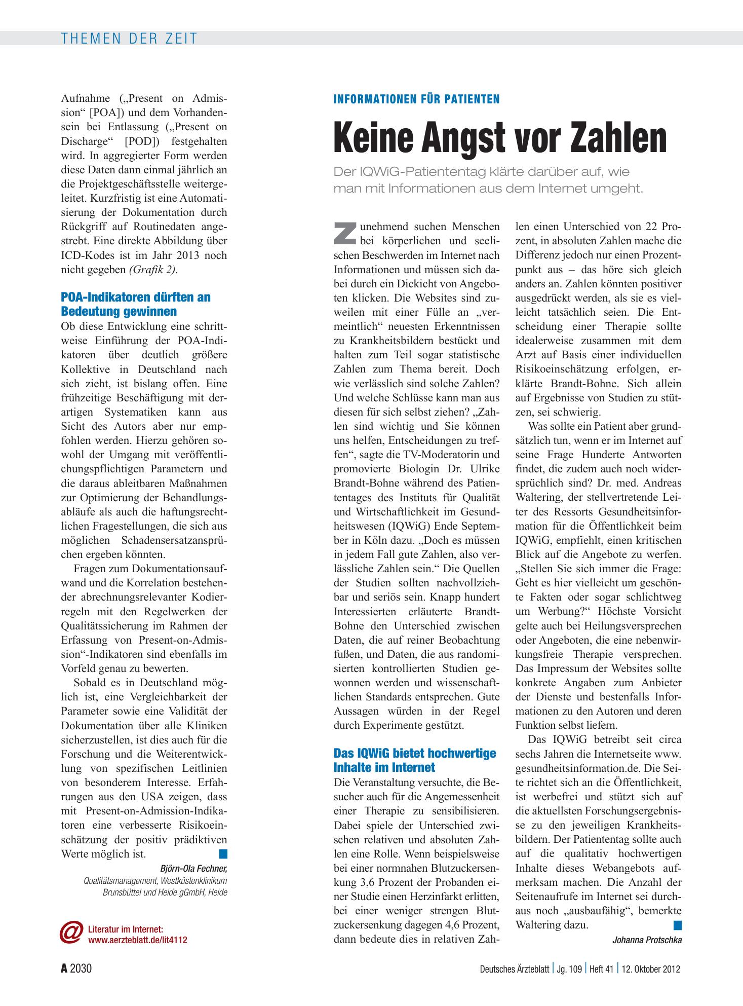 Vorschauseite 1: Informationen für Patienten: Keine Angst vor Zahlen – Deutsches Ärzteblatt