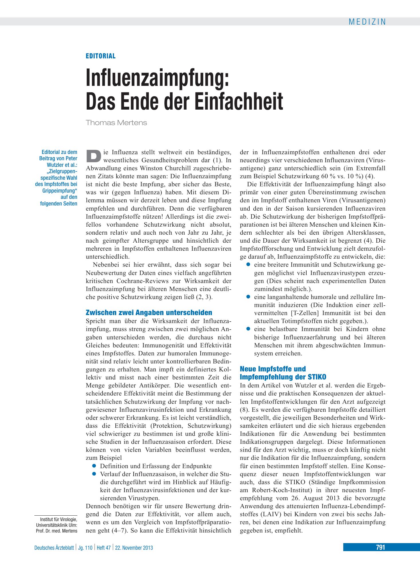 Vorschauseite 1: Influenzaimpfung – Deutsches Ärzteblatt