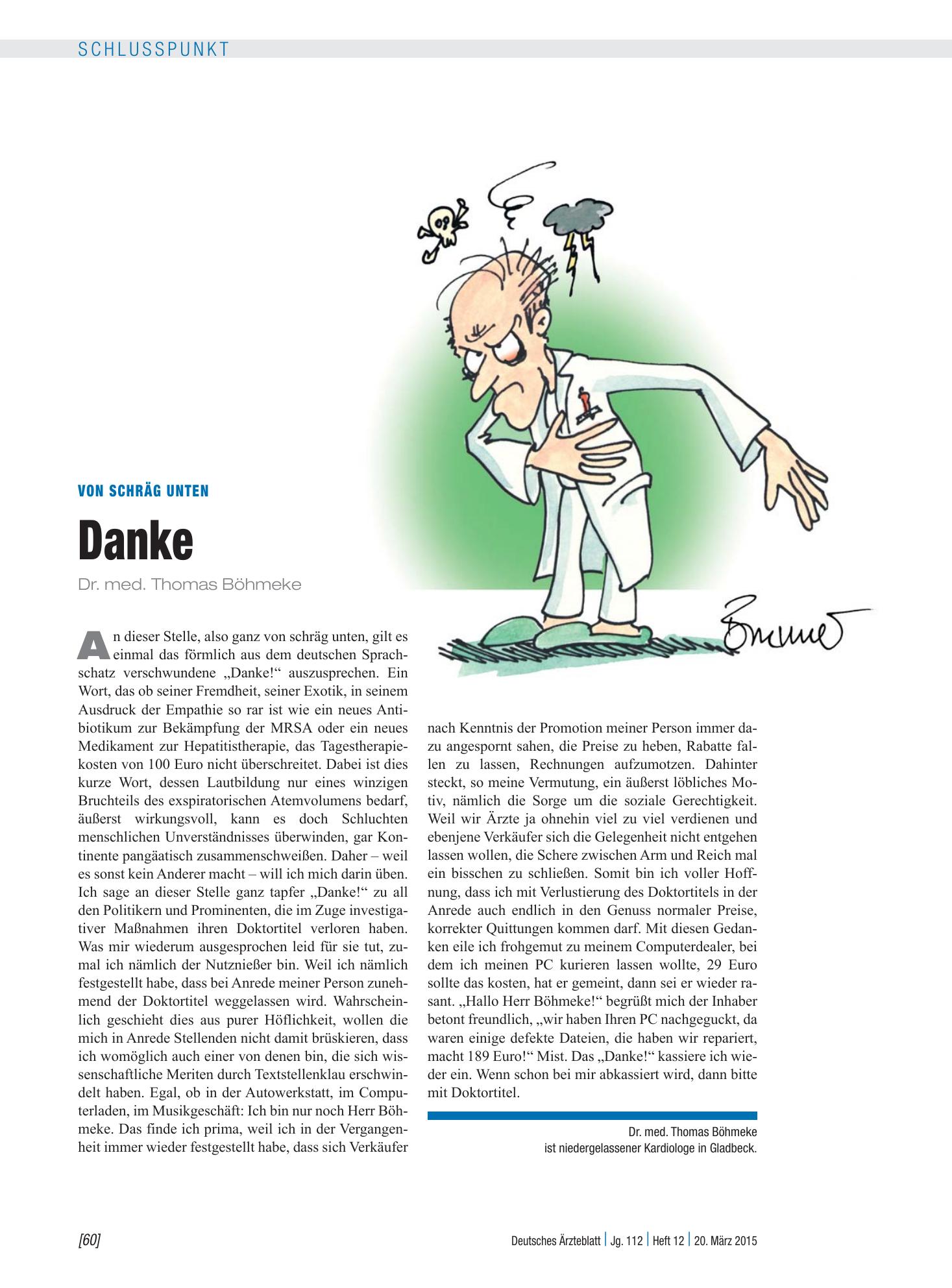 Vorschauseite 1: Von schräg unten: Danke – Deutsches Ärzteblatt
