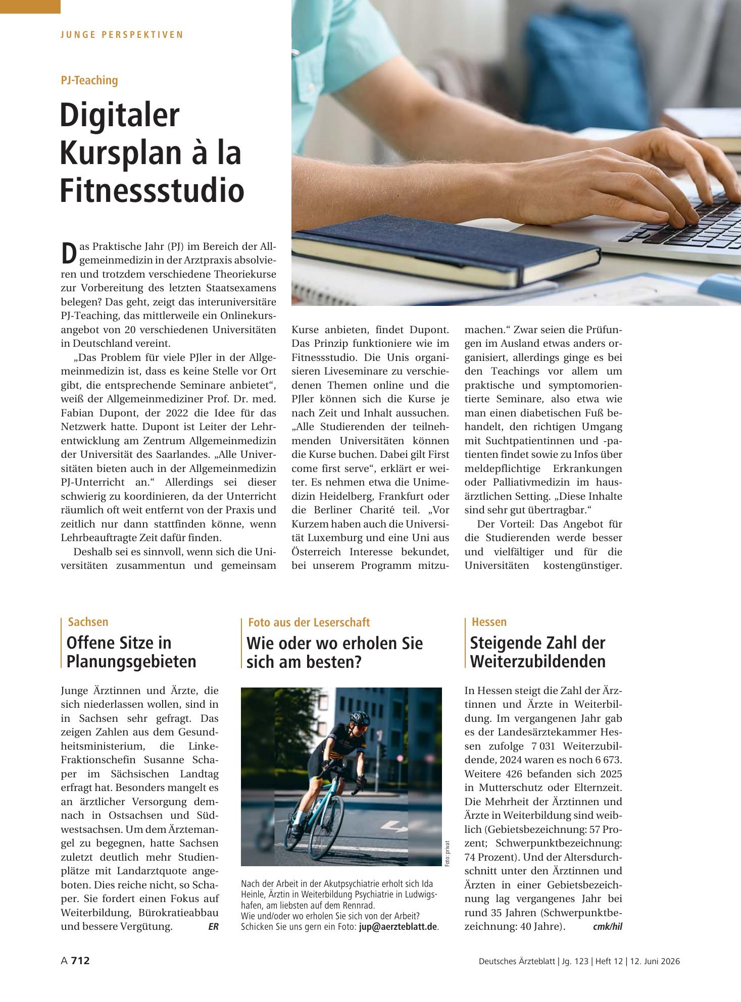 Vorschauseite 1: PJ-Teaching: Digitaler Kursplan à la Fitnessstudio – Deutsches Ärzteblatt