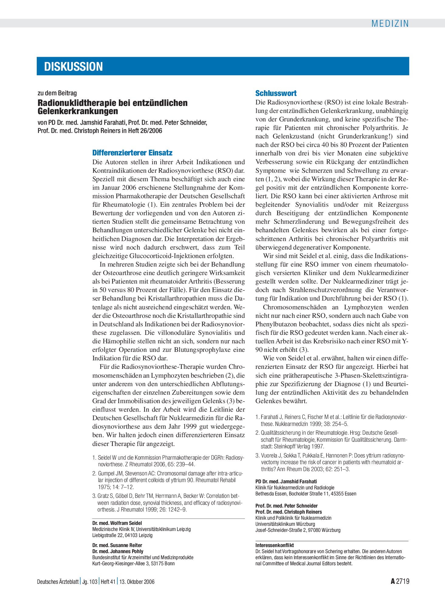 Vorschauseite 1: Radionuklidtherapie bei entzündlichen Gelenkerkrankungen: Differenzierterer Einsatz – Deutsches Ärzteblatt