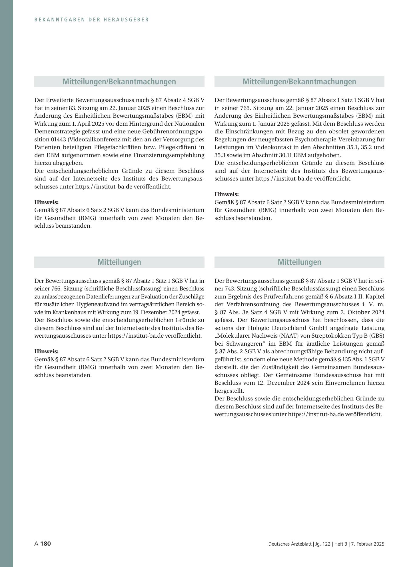 Vorschauseite 1: Mitteilungen – Deutsches Ärzteblatt