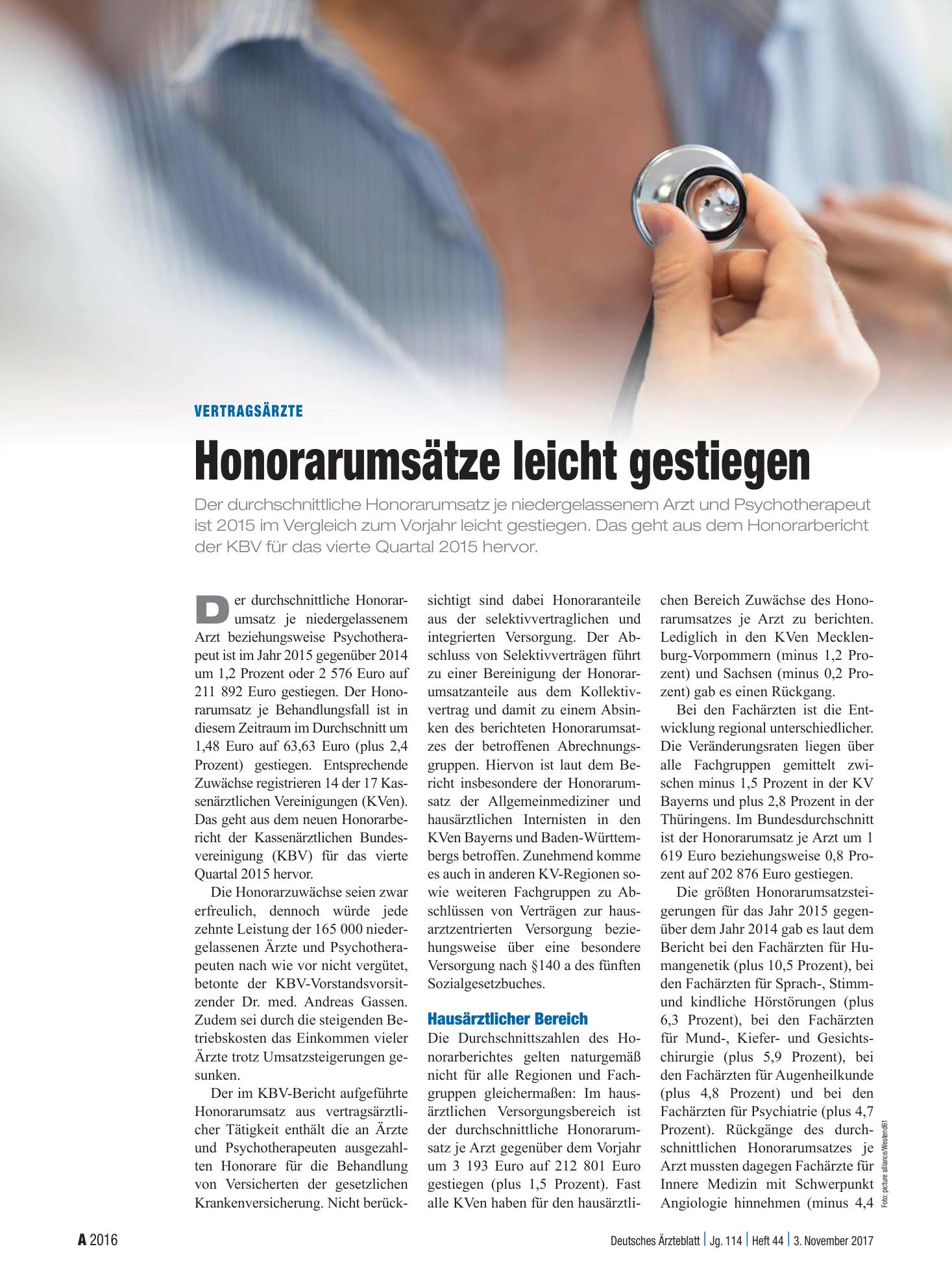 Vorschauseite 1: Vertragsärzte: Honorarumsätze leicht gestiegen – Deutsches Ärzteblatt