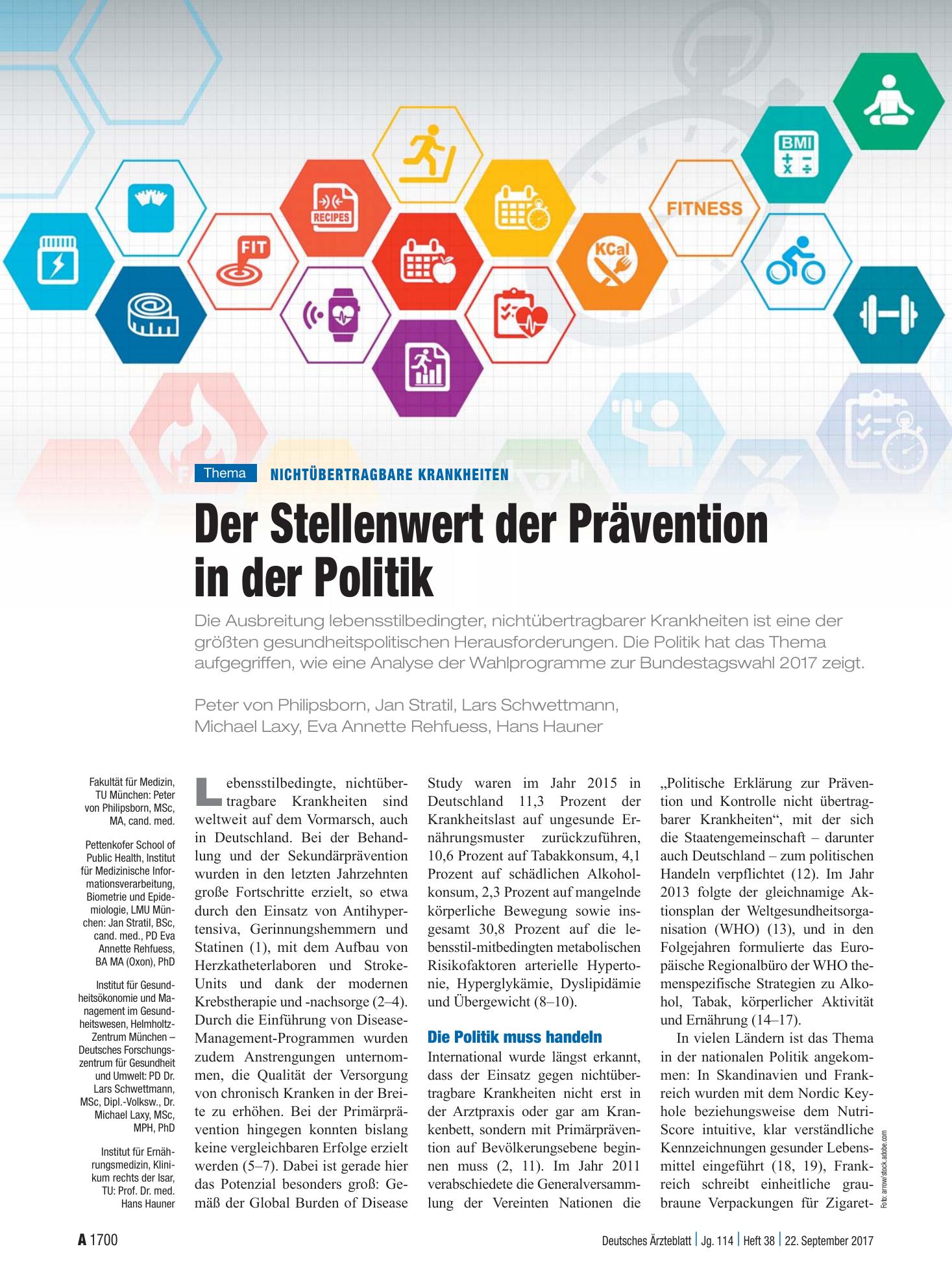 Vorschauseite 1: Nichtübertragbare Krankheiten: Der Stellenwert der Prävention in der Politik – Deutsches Ärzteblatt
