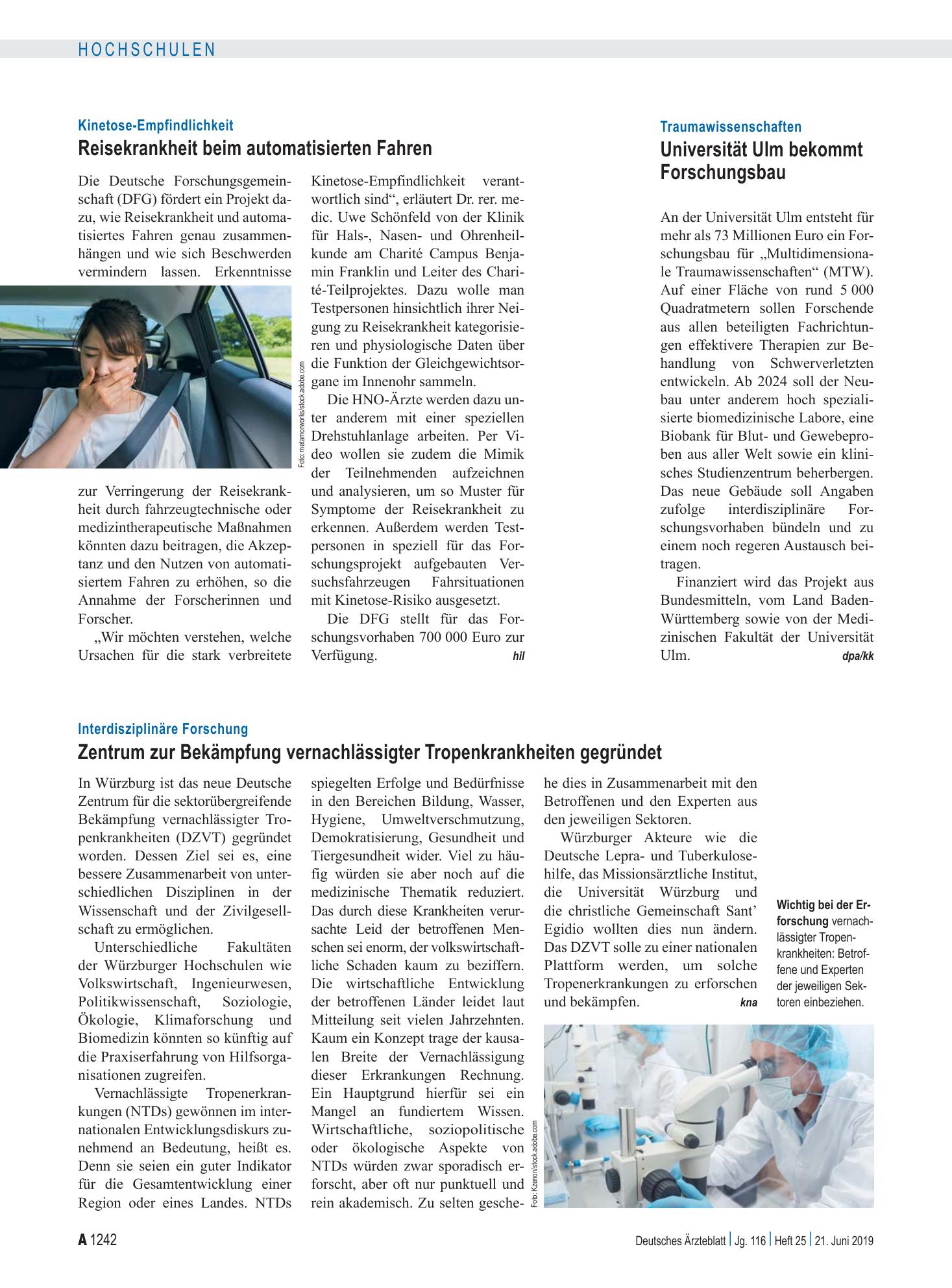 Vorschauseite 1: Interdisziplinäre Forschung: Zentrum zur Bekämpfung vernachlässigter Tropenkrankheiten gegründet – Deutsches Ärzteblatt
