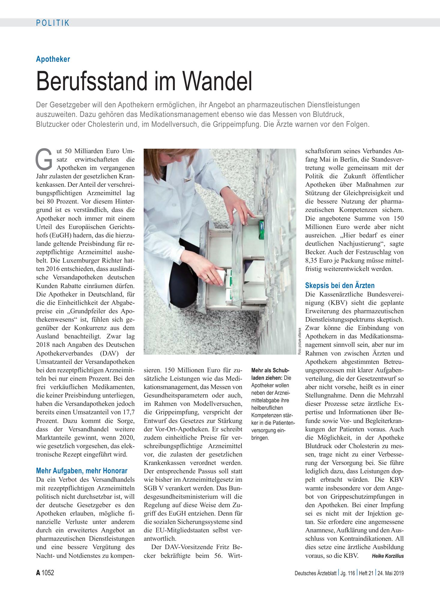 Vorschauseite 1: Apotheker: Berufsstand im Wandel – Deutsches Ärzteblatt
