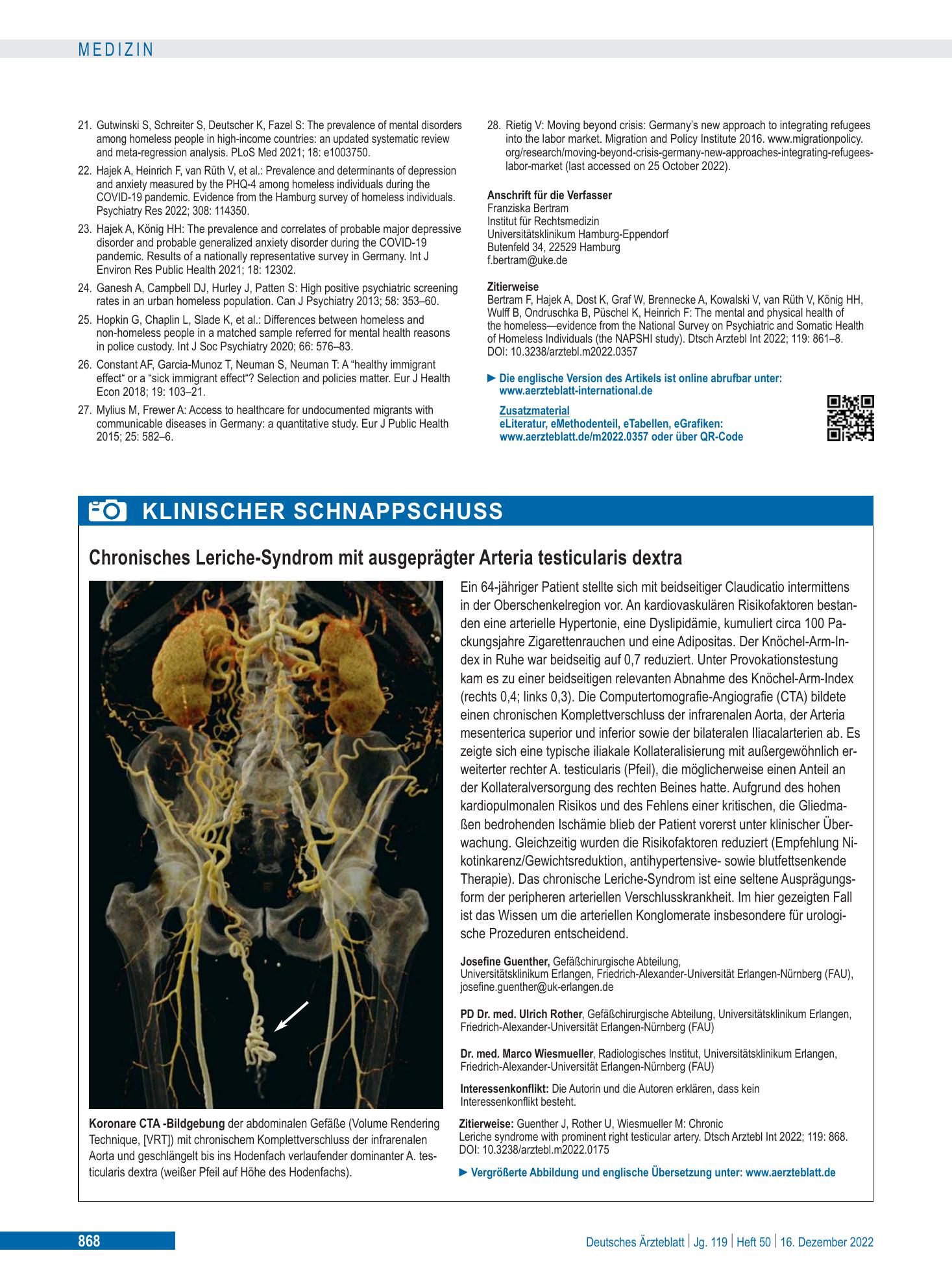 Vorschauseite 1: Chronisches Leriche-Syndrom mit ausgeprägter Arteria testicularis dextra – Deutsches Ärzteblatt