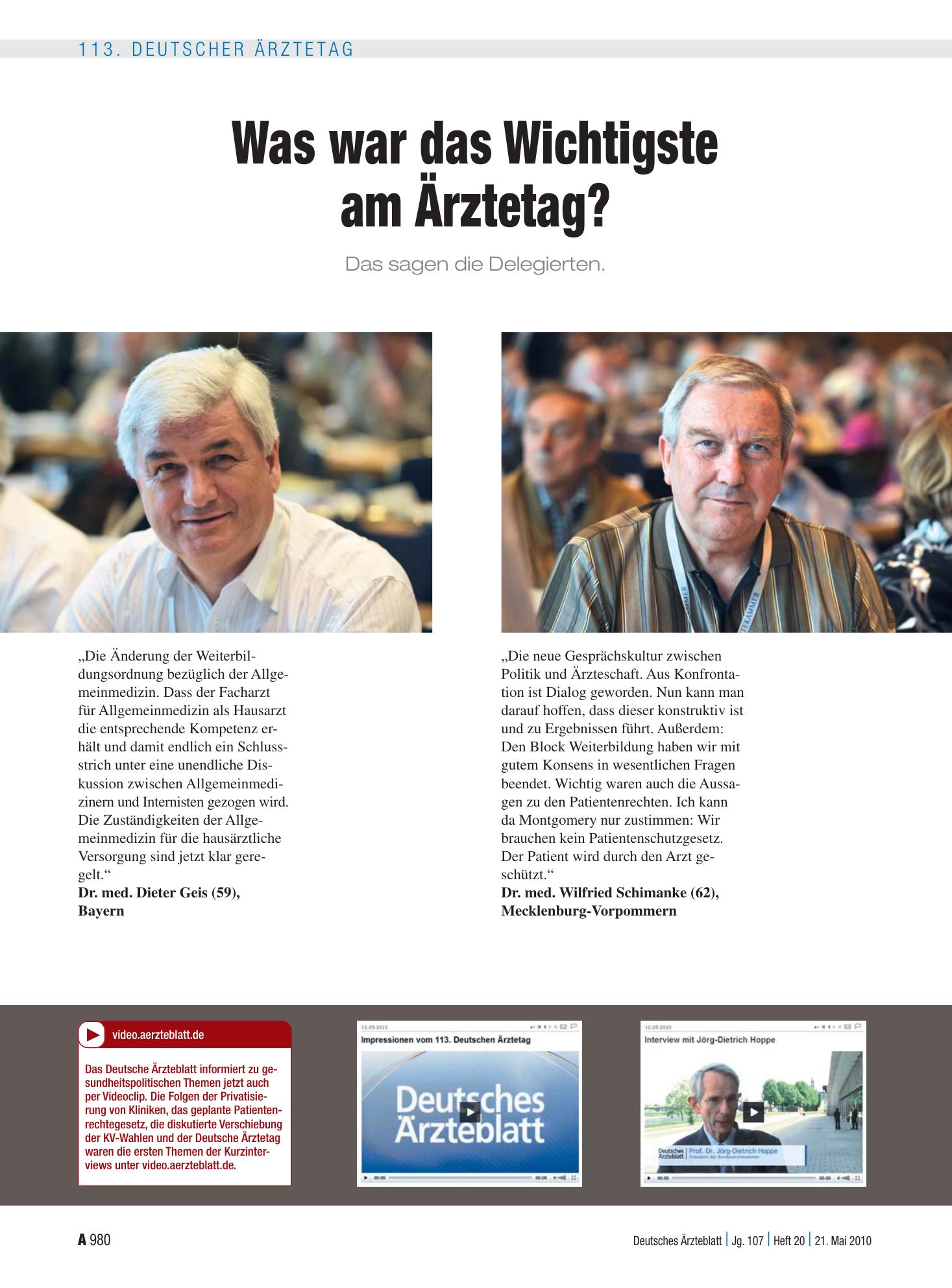 Vorschauseite 1: Was war das Wichtigste am Ärztetag? Das sagen die Delegierten – Deutsches Ärzteblatt