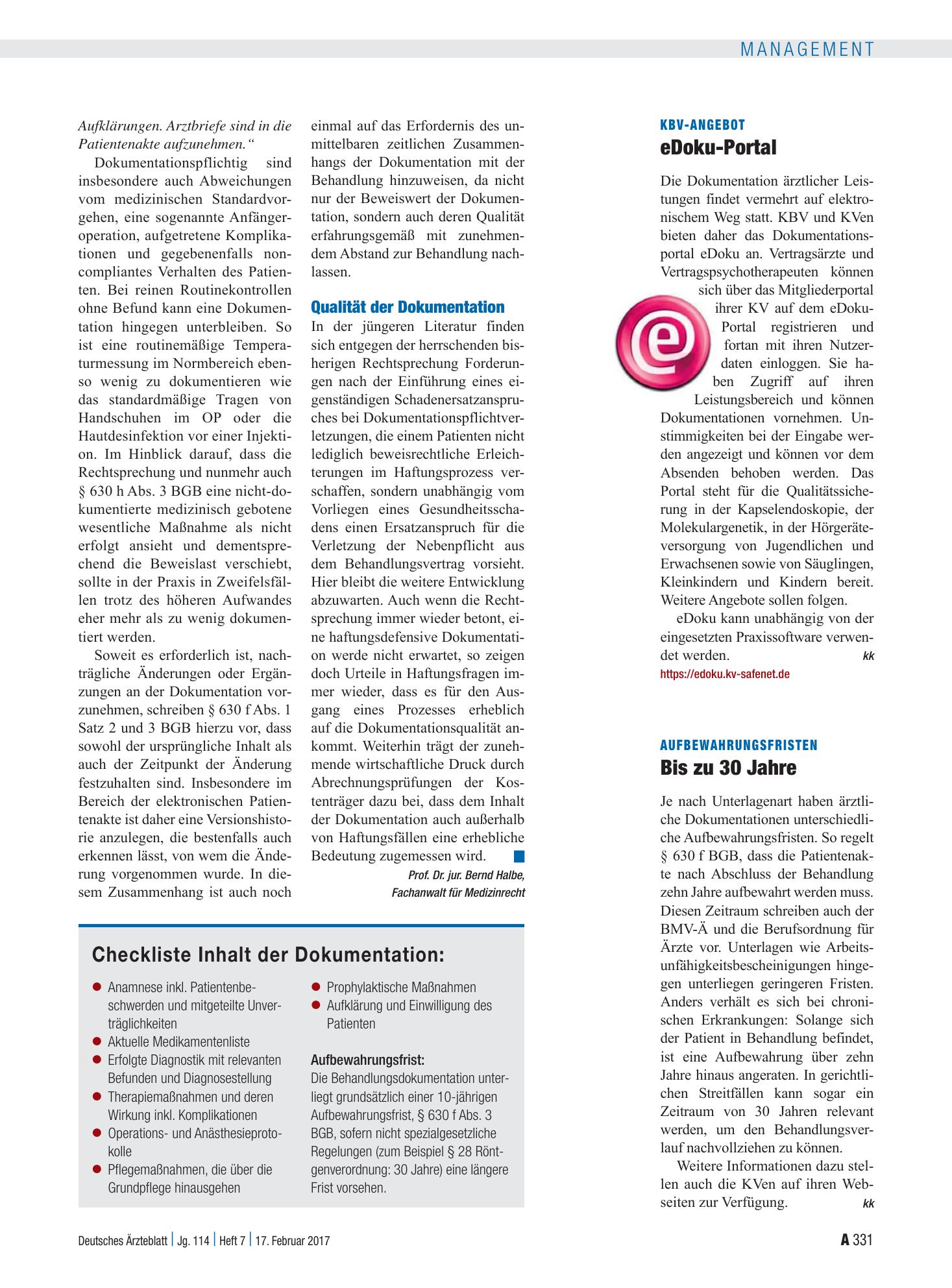 Vorschauseite 1: KBV-Angebot: eDoku-Portal – Deutsches Ärzteblatt