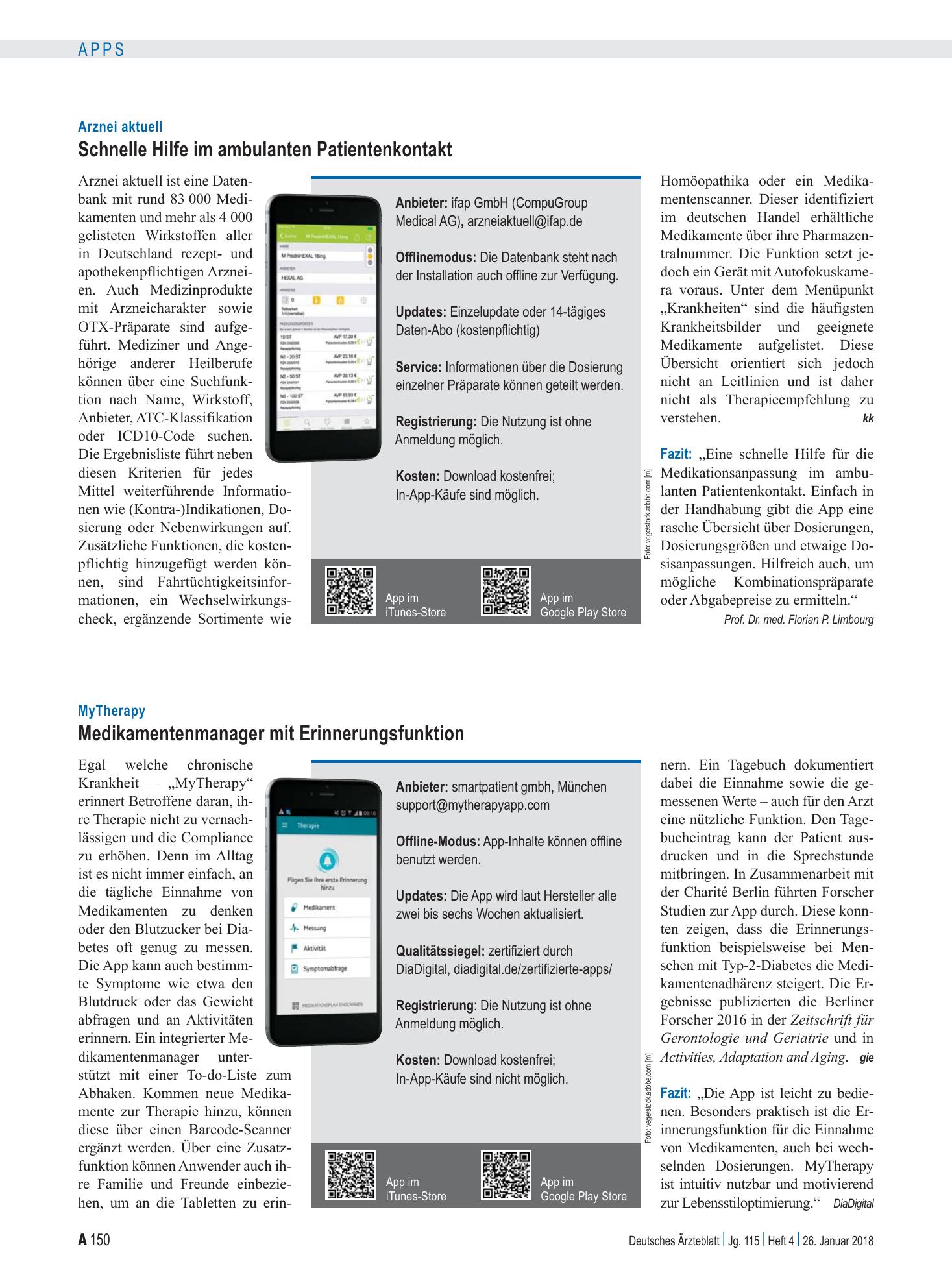 Vorschauseite 1: MyTherapy: Medikamentenmanager mit Erinnerungsfunktion – Deutsches Ärzteblatt