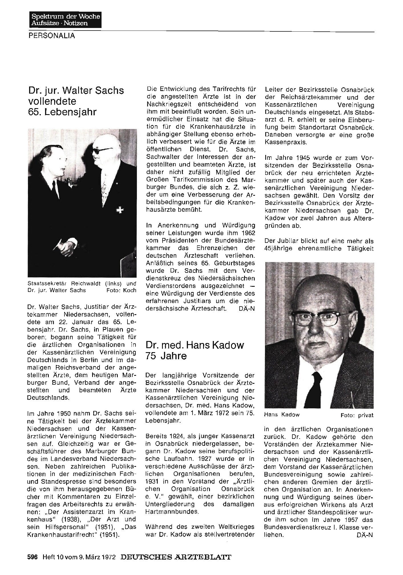 Vorschauseite 1: Dr. jur. Walter Sachs vollendete 65. Lebensjahr