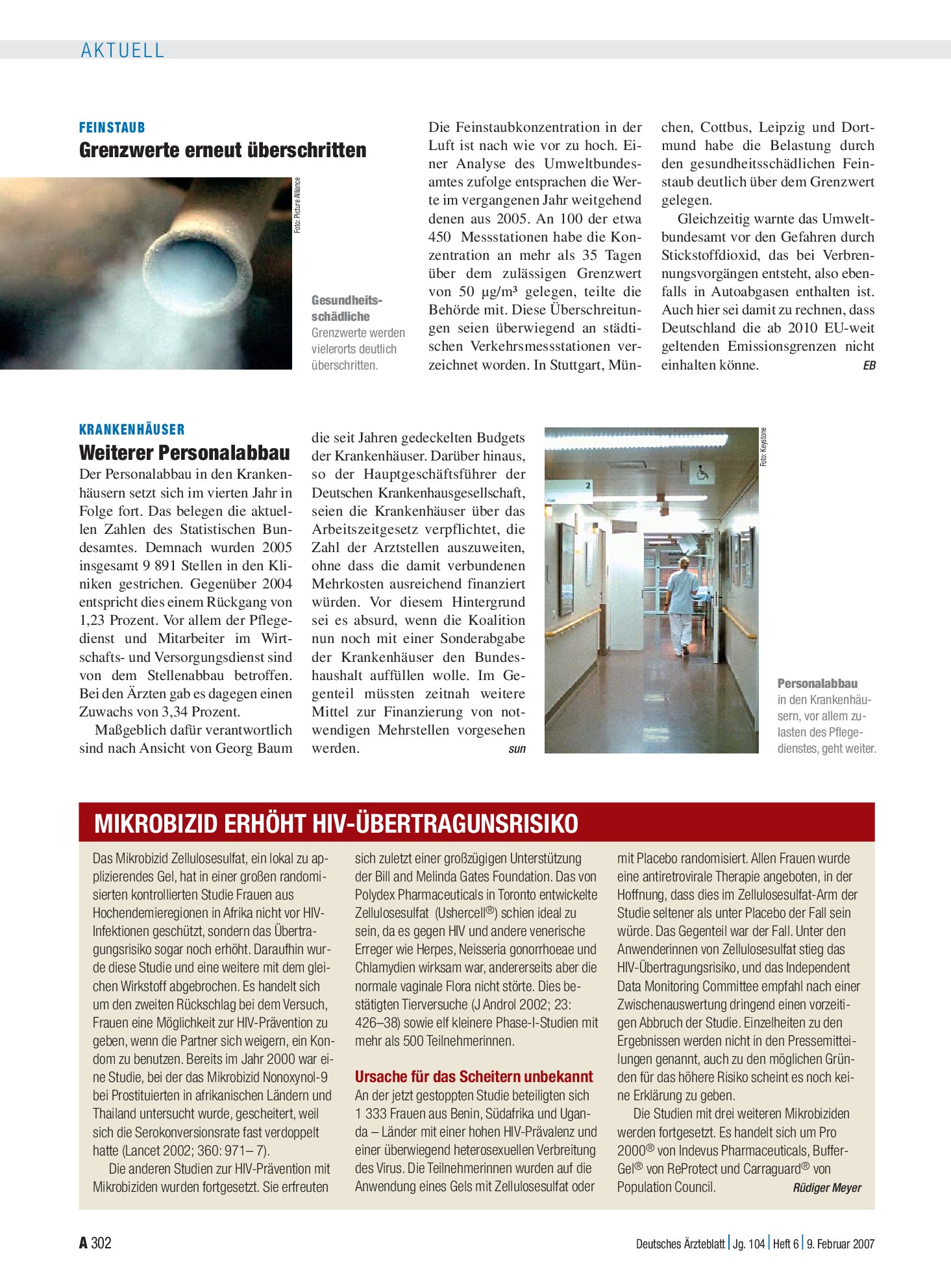 Vorschauseite 1: Krankenhäuser: Weiterer Personalabbau – Deutsches Ärzteblatt