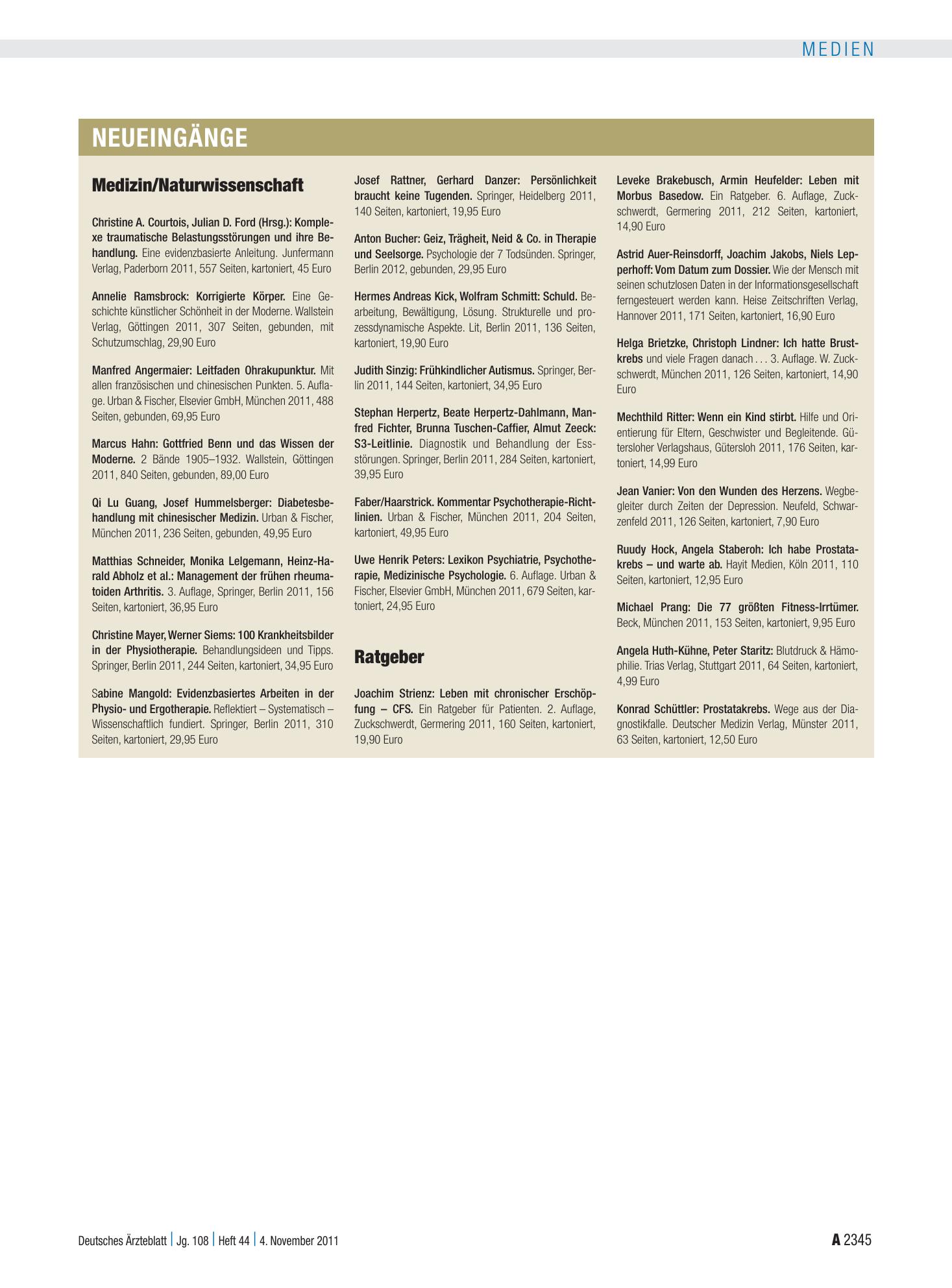 Vorschauseite 1: Neueingänge – Deutsches Ärzteblatt
