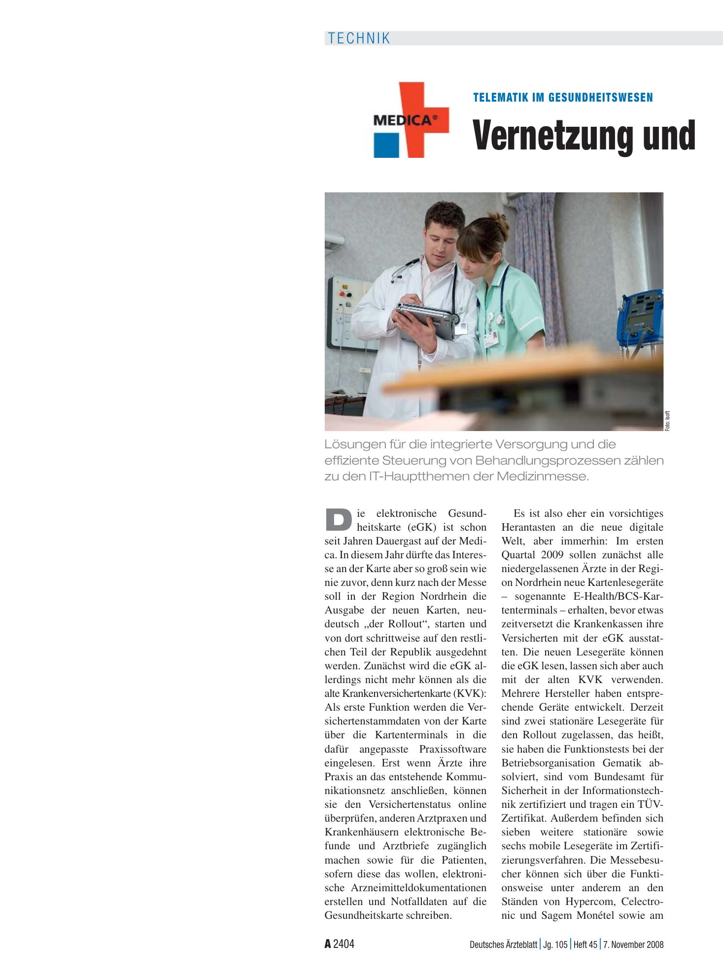 Vorschauseite 1: Telematik im Gesundheitswesen: Vernetzung und Kooperation – Deutsches Ärzteblatt