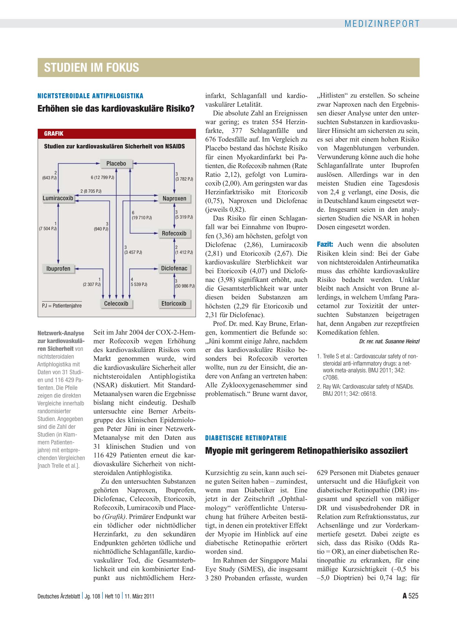 Vorschauseite 1: Nichtsteroidale Antiphlogistika: Erhöhen sie das kardiovaskuläre Risiko? – Deutsches Ärzteblatt