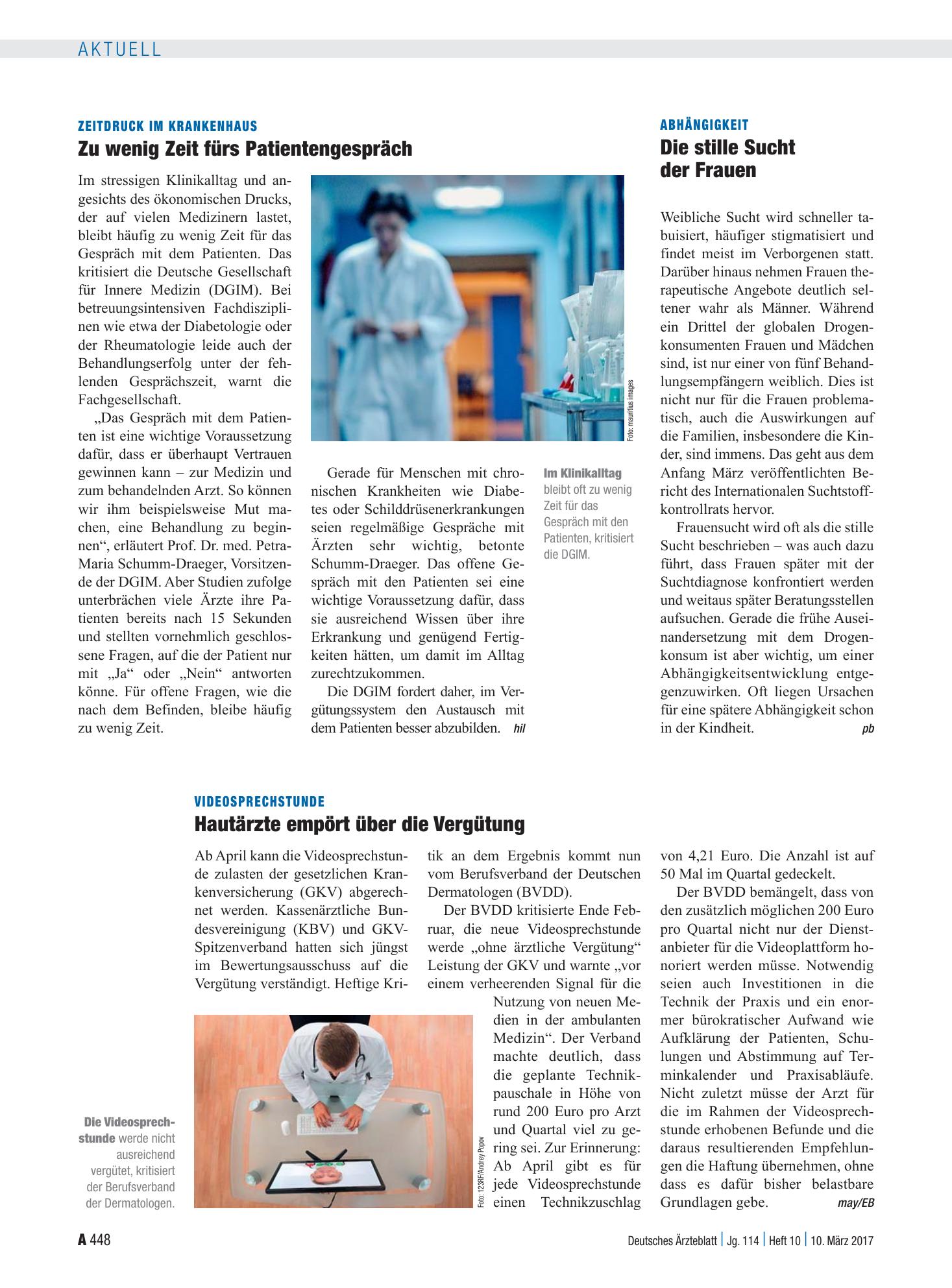 Vorschauseite 1: Zeitdruck im Krankenhaus: Zu wenig Zeit fürs Patientengespräch – Deutsches Ärzteblatt