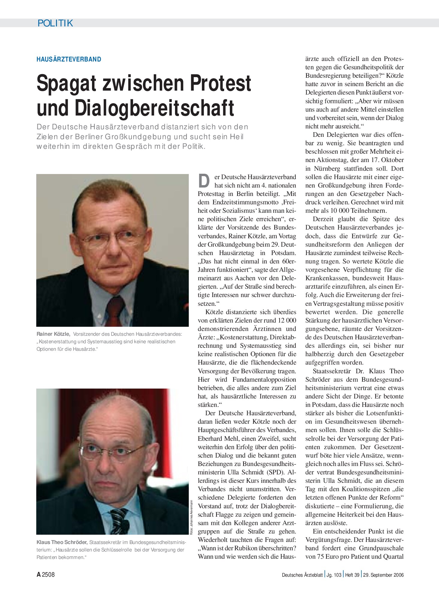 Vorschauseite 1: Hausärzteverband: Spagat zwischen Protest und Dialogbereitschaft – Deutsches Ärzteblatt
