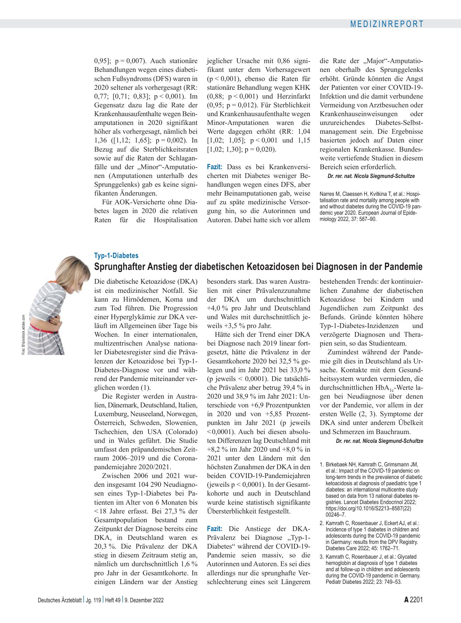 Vorschauseite 1: Typ-1-Diabetes: Sprunghafter Anstieg der diabetischen Ketoazidosen bei Diagnosen in der Pandemie – Deutsches Ärzteblatt