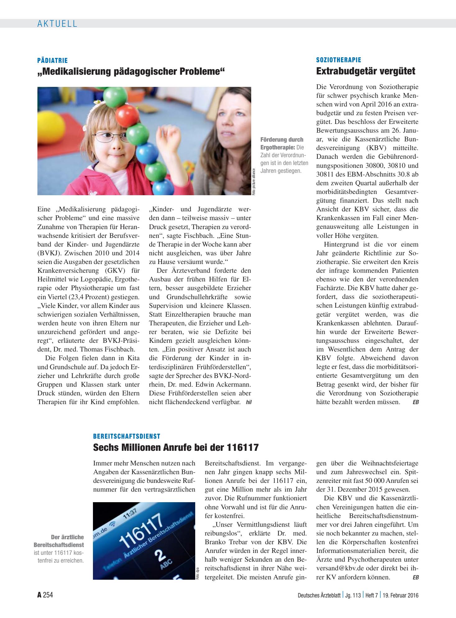 Vorschauseite 1: Soziotherapie: Extrabudgetär vergütet – Deutsches Ärzteblatt